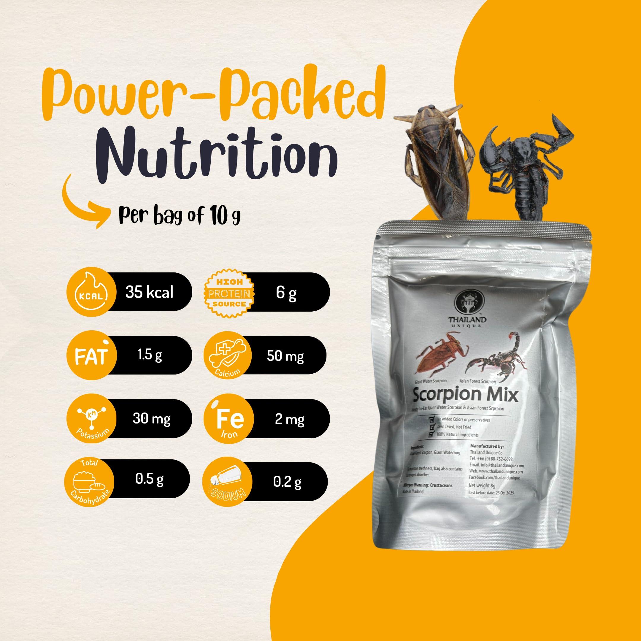 Thailand Unique Thailand Unique Scorpion Mix - 2 Pieces with Asian Forest and Giant Water Scorpion, Dehydrated Edible Insects for Humans, Nutritious Bugs Superfood Weird Unusual Snack Gift