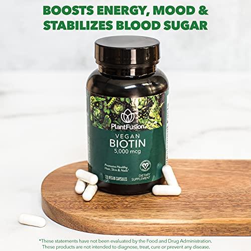PlantFusion PlantFusion Vegan Biotin from, Premium Vegan Biotin for Women and Men (5000mcg), Natural Hair Skin and Nails Vitamins, 120 Vegan Capsules