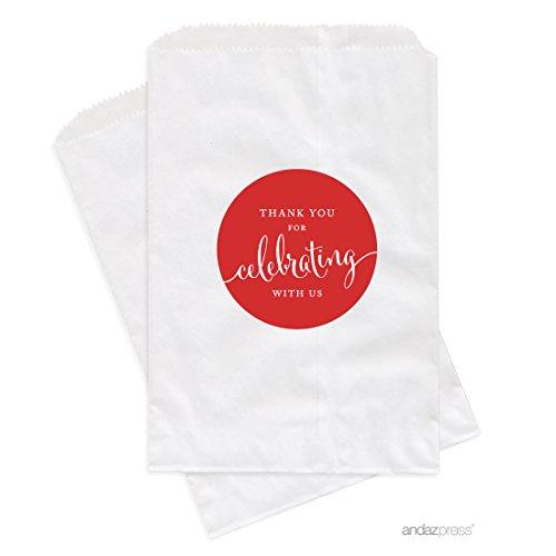 Andaz Press Andaz Press Dessert Table Party Favor Bags, Thank You for Celebrating with Us, Red, 24-Pack, for Wedding Baby Shower Graduation Candy Buffet Treat Bags