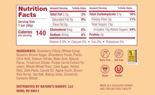 Nature\'s Bakery Natures Bakery Oatmeal Crumble Bars, Strawberry, Real Fruit, Vegan, Non-GMO, Breakfast bar, 1 Box With 12 Twin Packs (12 Twin Packs)