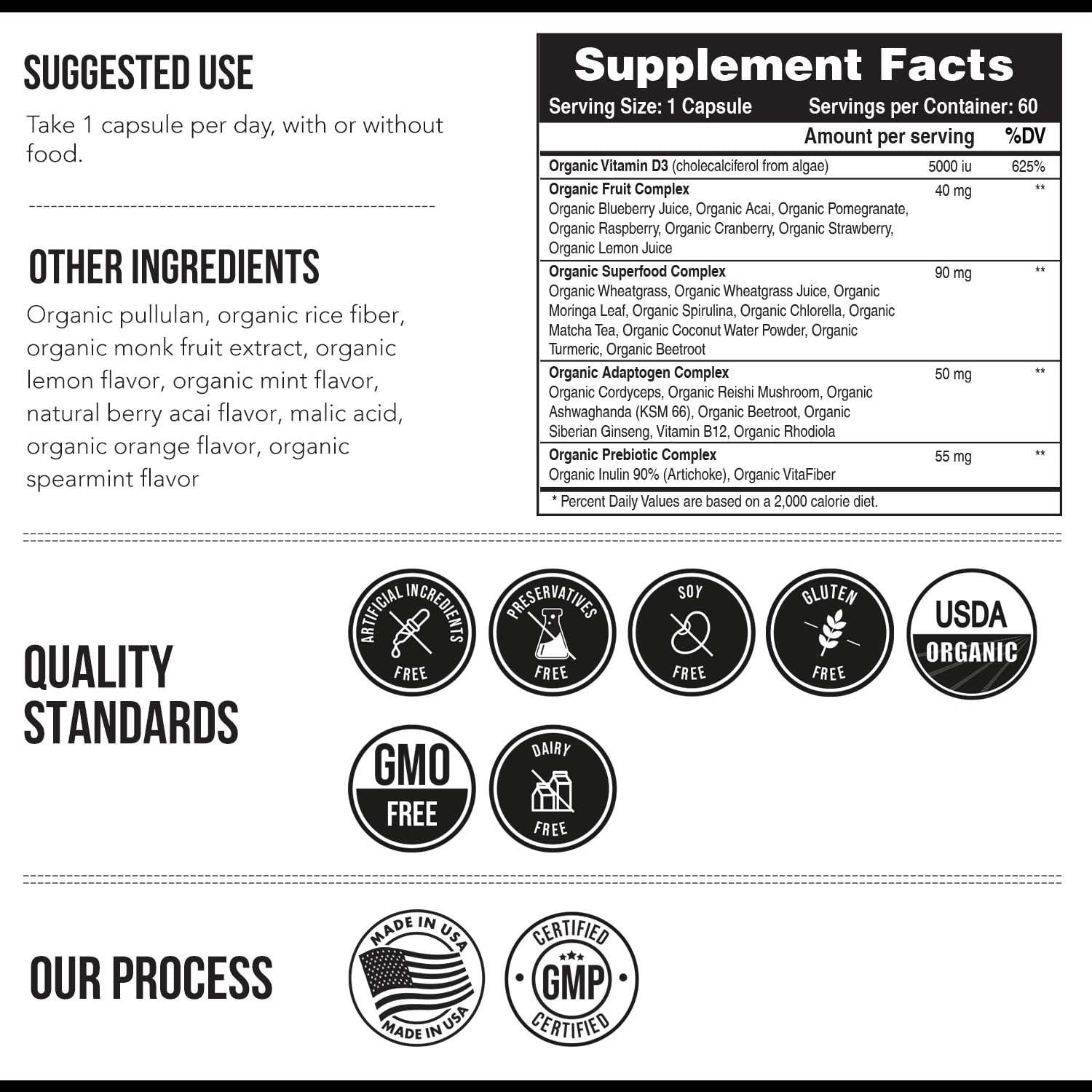 Triquetra Health Organic Vitamin D3 5,000 IU - 100% Whole Food & Plant-Based Cholecalciferol Form, 100% Vegan Vitamin D - Enhanced with Prebiotic & Superfood Complex Organic, Vegan, GMO & Gluten Free (60 Capsules)