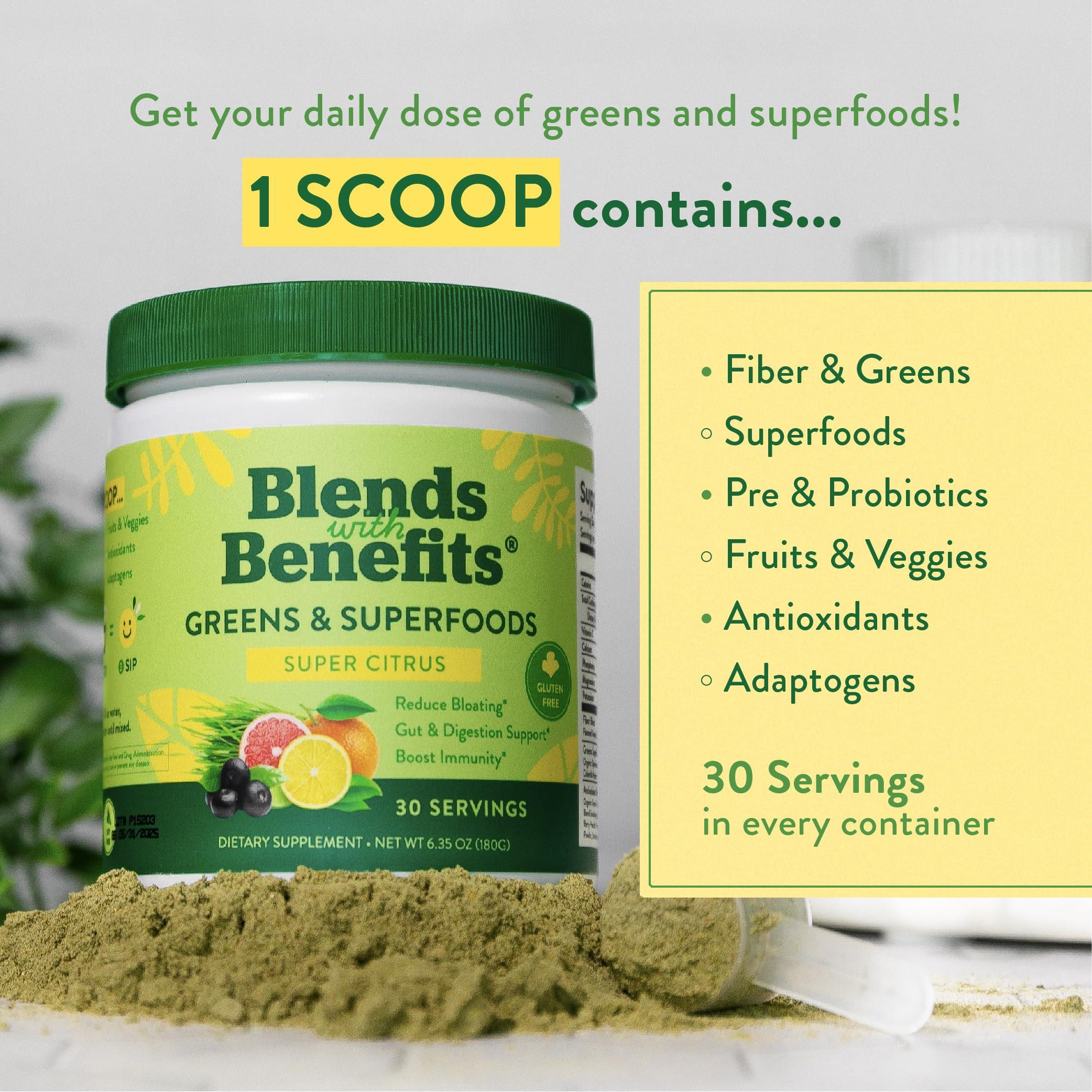 360 Nutrition 360 Nutrition Blends with Benefits Super Greens Powder w/Probiotics, Digestive Enzymes, Sugar & Gluten Free, Plant Based Superfood Drink Mix for Gut Health, Bloating, Immunity, Overall Health, 6.35 oz