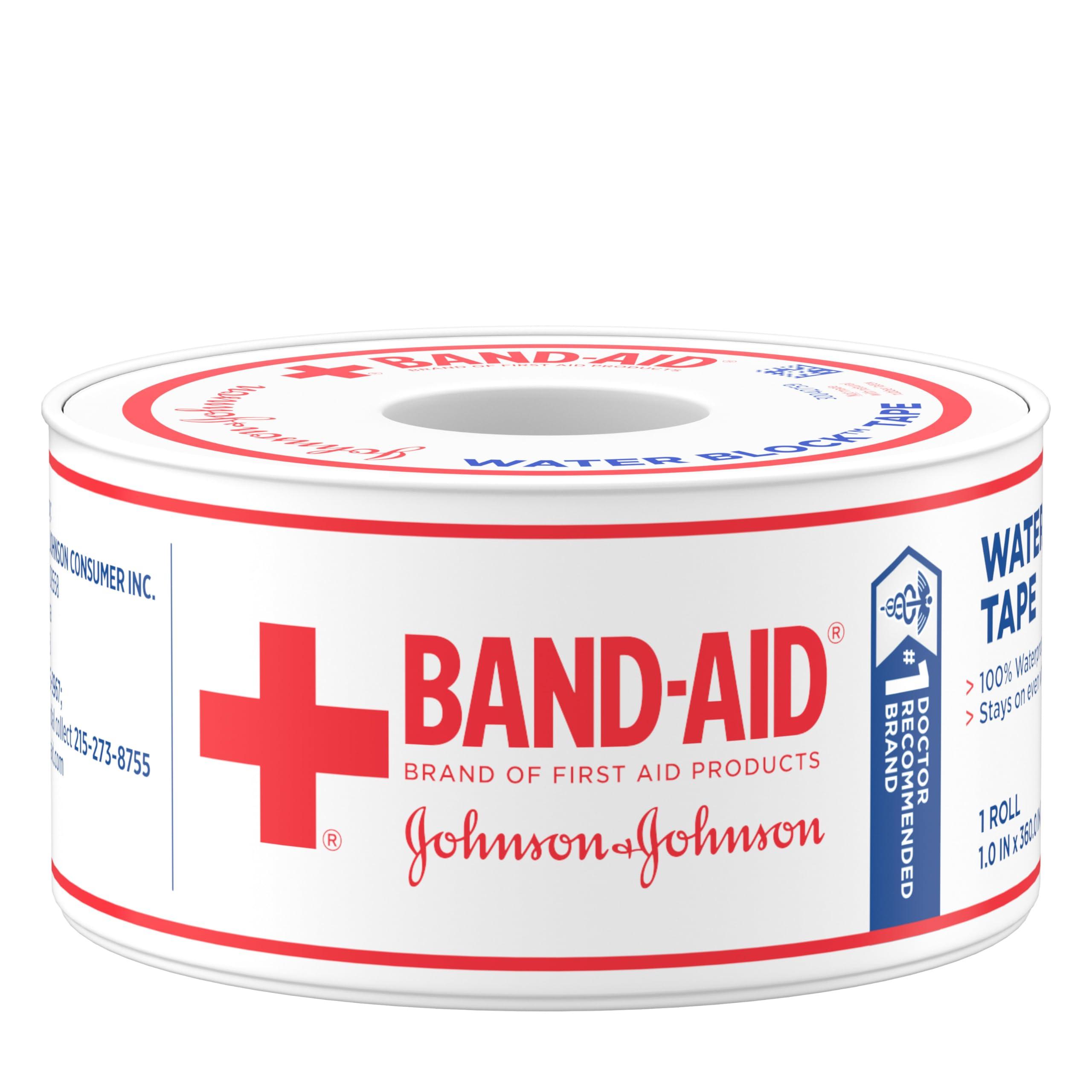 Band-Aid Band-Aid Brand First Aid Water Block 100% Waterproof Self-Adhesive Tape Roll for Durable Wound Care to Firmly Secure Bandages, 1 in by 10 yd