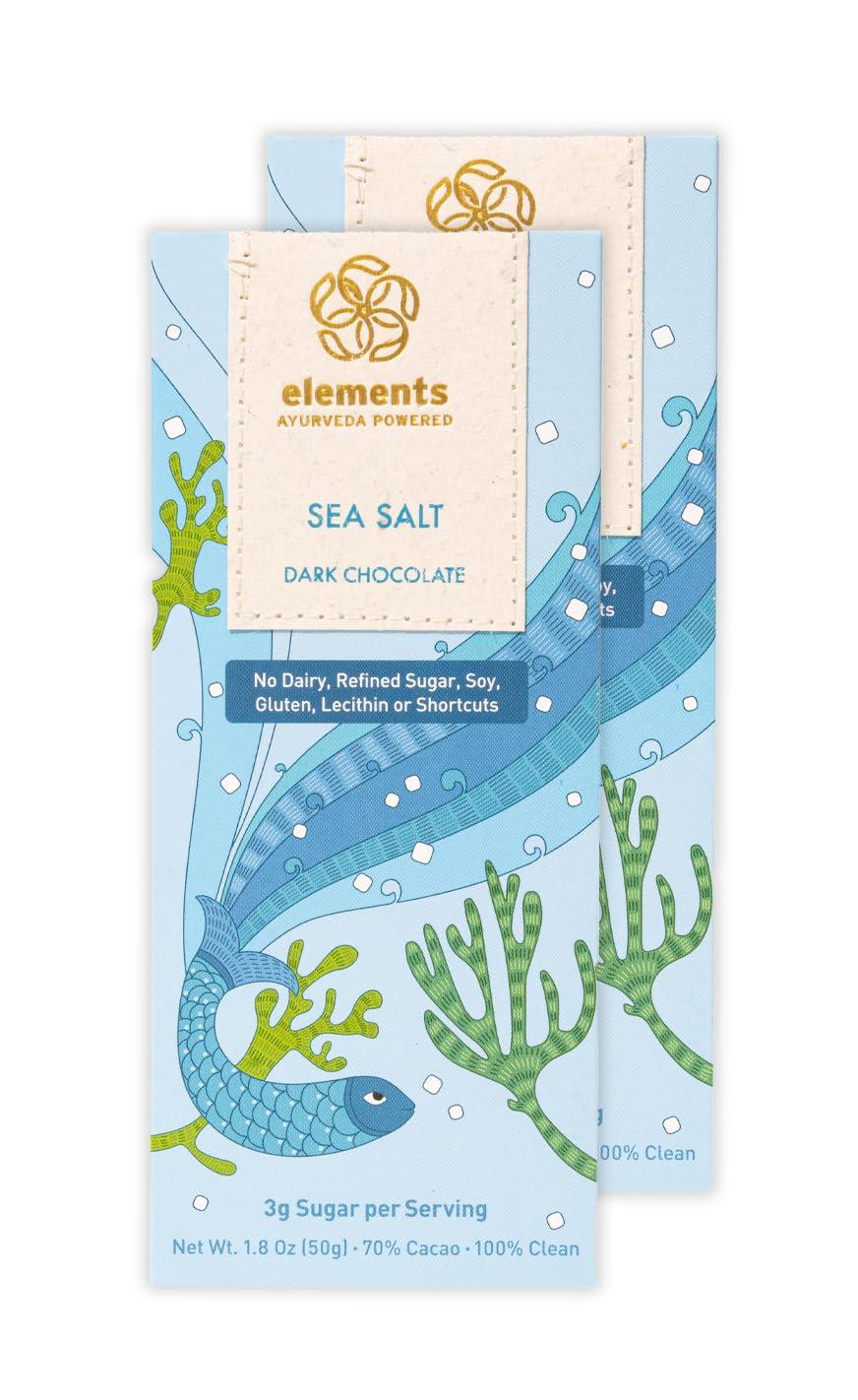 Elements Truffles Elements Truffles Sea Salt Bar w/Turmeric - Heavy Metal Tested- Dairy Free Chocolate Bar - Paleo, Gluten Free, Non-GMO, Raw & Organic Chocolate Bar - Ayurveda Inspired Healthy Chocolate Bar -2 Pack