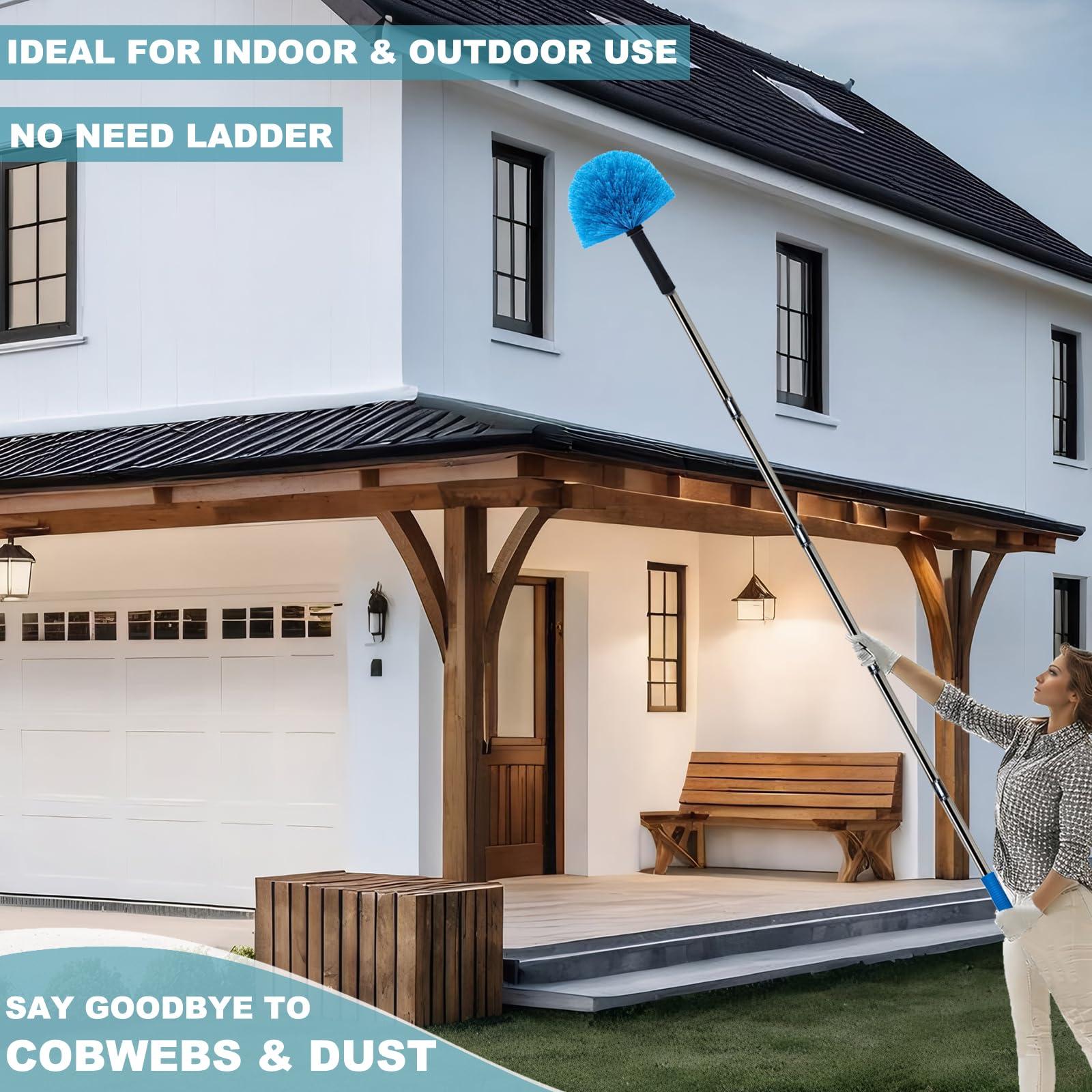 Tonmp Tonmp 3-to-6 Foot Cobweb Duster with 3-6 ft Extension Pole // Spider Web Cleaner Cobweb Brush for Outdoor & Indoor//Splice Stainless Steel Pole //Medium-Stiff Bristles.