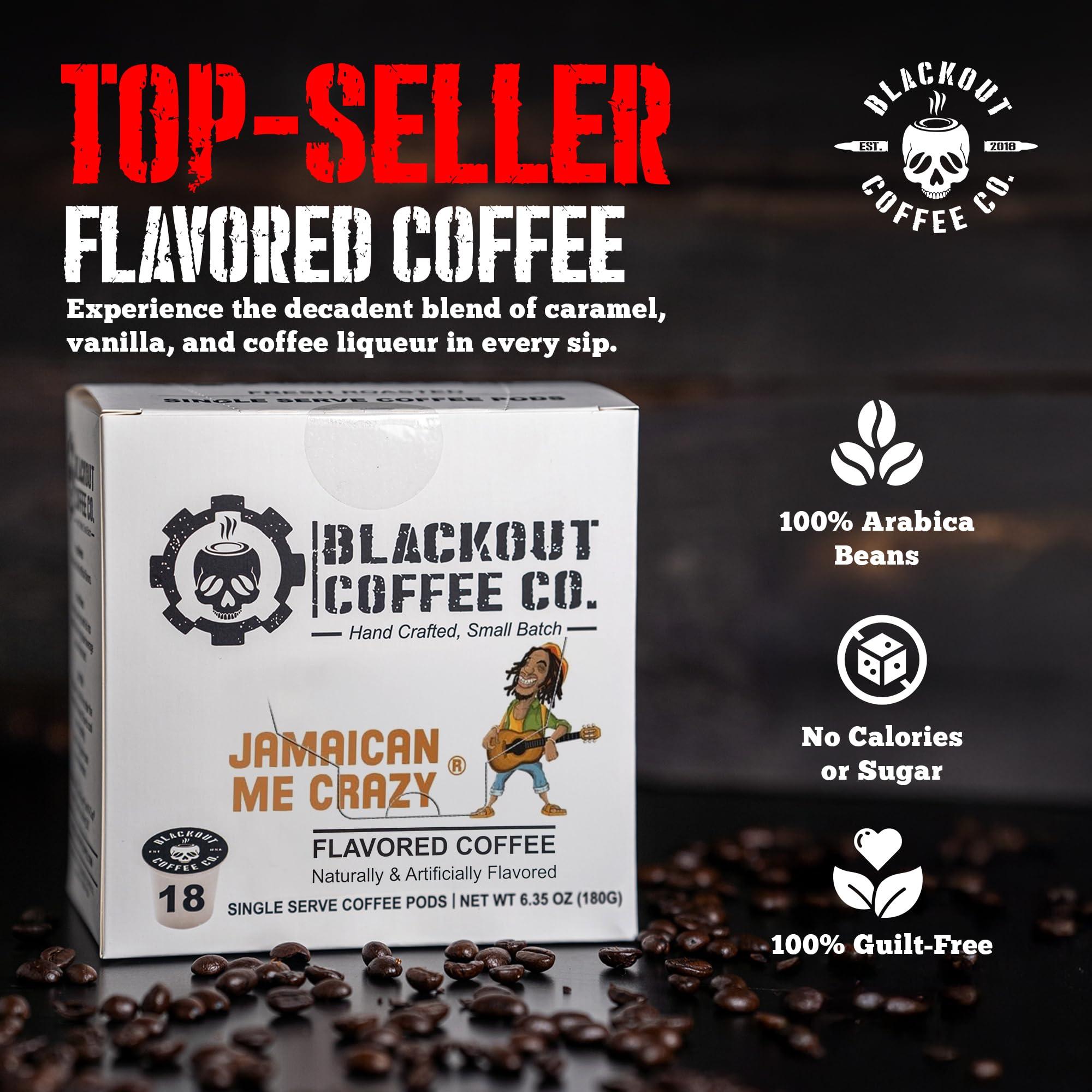 Blackout Coffee Co. Blackout Coffee Jamaican Me Crazy Flavored Pods, Freshly Roasted in the USA - K-Cup Compatible Single-Serve Pods (18 Count)