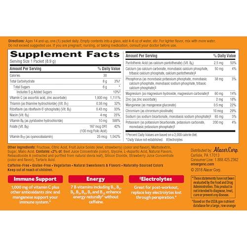 Emergen-C Emergen-C 1000mg Vitamin C Powder, with Antioxidants, B Vitamins and Electrolytes, Vitamin C Supplements for Immune Support, Caffeine Free Fizzy Drink Mix, Strawberry Kiwi Flavor - 30 Count