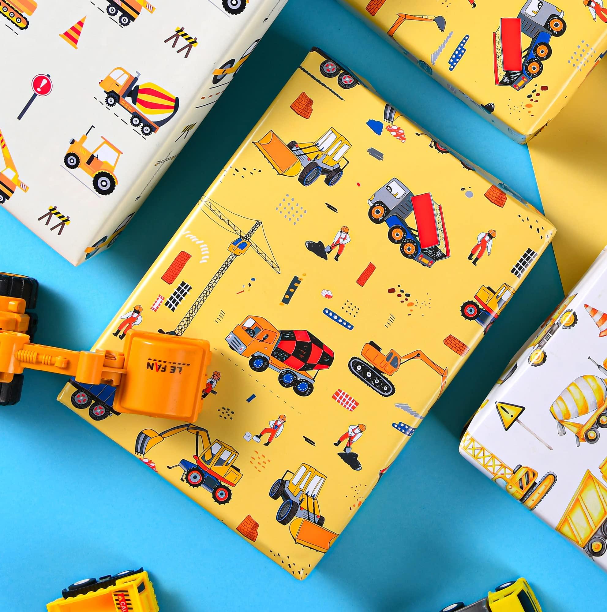 Titiweet Titiweet Construction Wrapping Paper - Truck Wrapping Paper for Boys, Kids, 12 Sheets Tractor & Trucks Wrapping Paper for Birthday Holiday, 20 x 28 Inches Per Sheet(Construction(12 sheets))