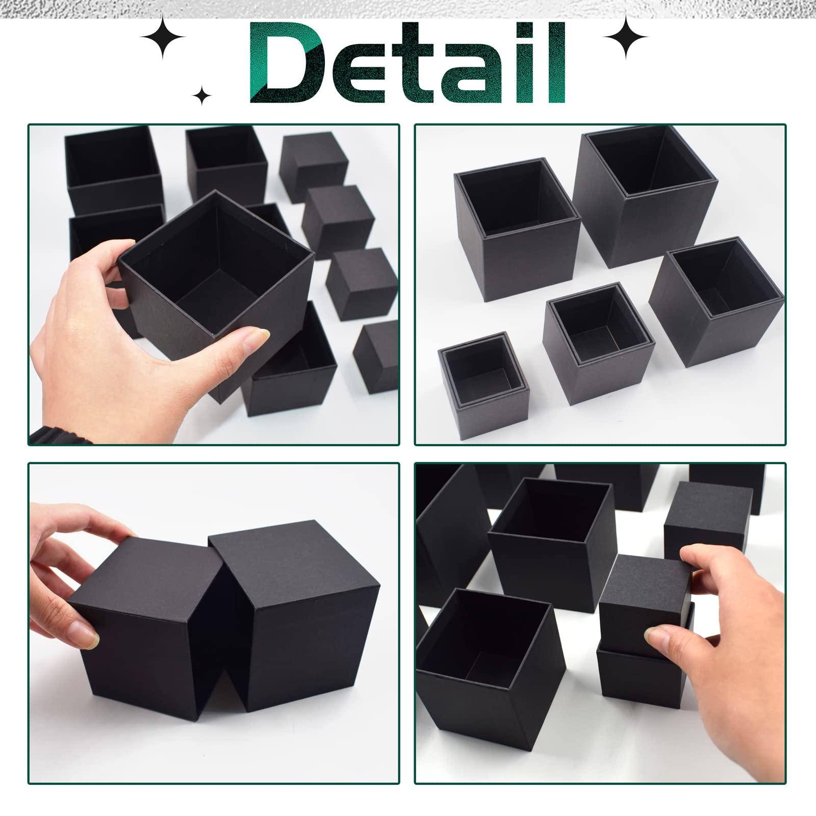KeaJuidy KeaJuidy Nesting Gift Boxes Set Prank Gift Wrap Boxes Up and Bottom Cover Surprise Box Small Square Kraft paper Boxes Box Inside a Box Gift Set for Christmas Halloween Birthday (1.7-3.5 Inch), Black