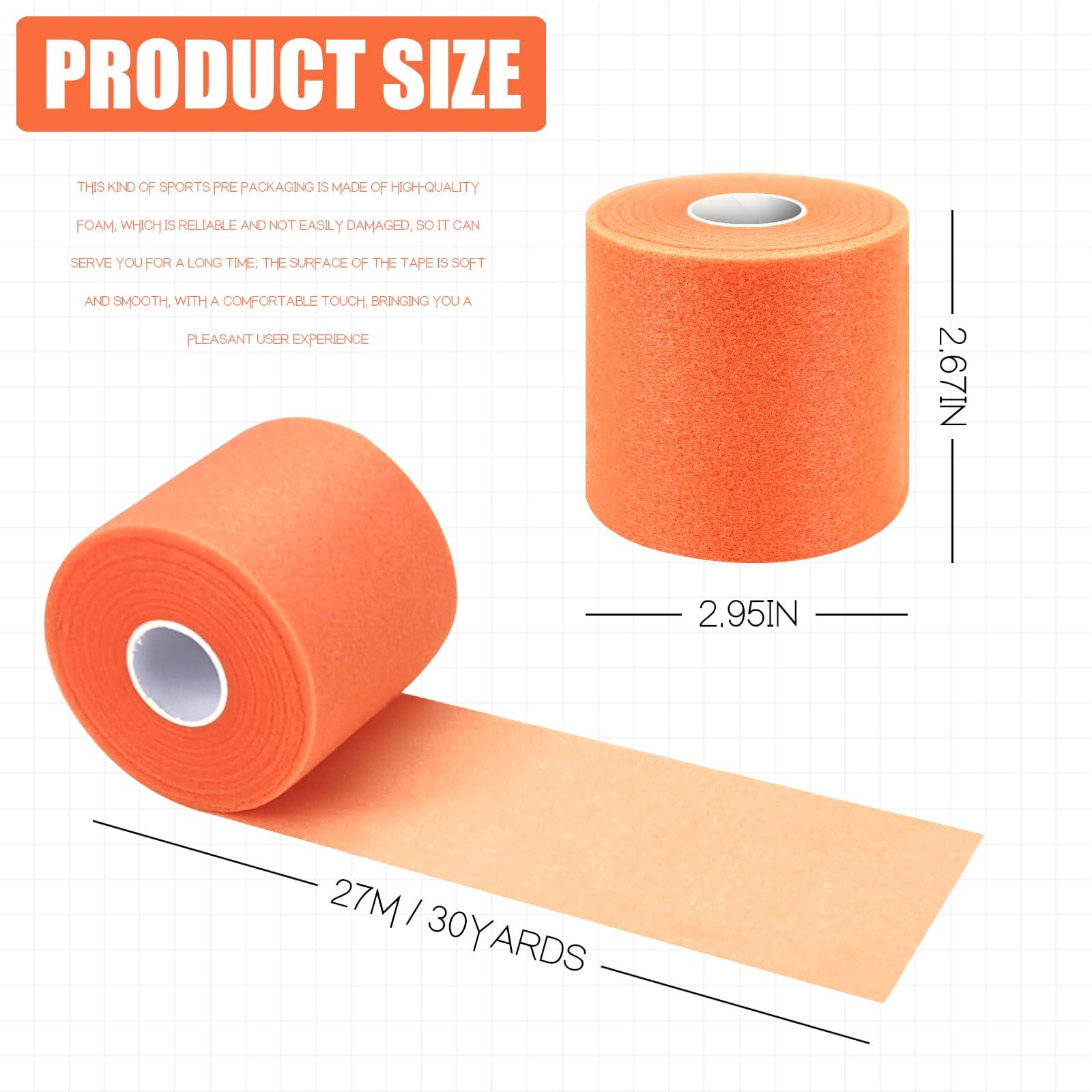 Jtshy Prewrap Athletic Tape,2.75 Inches X 30 Yards Roll Pre wrap Headbands for Hair Soccer,Foam Underwrap Sports Wrap for Ankles Wrists Hands Knees Elbows (Orange)