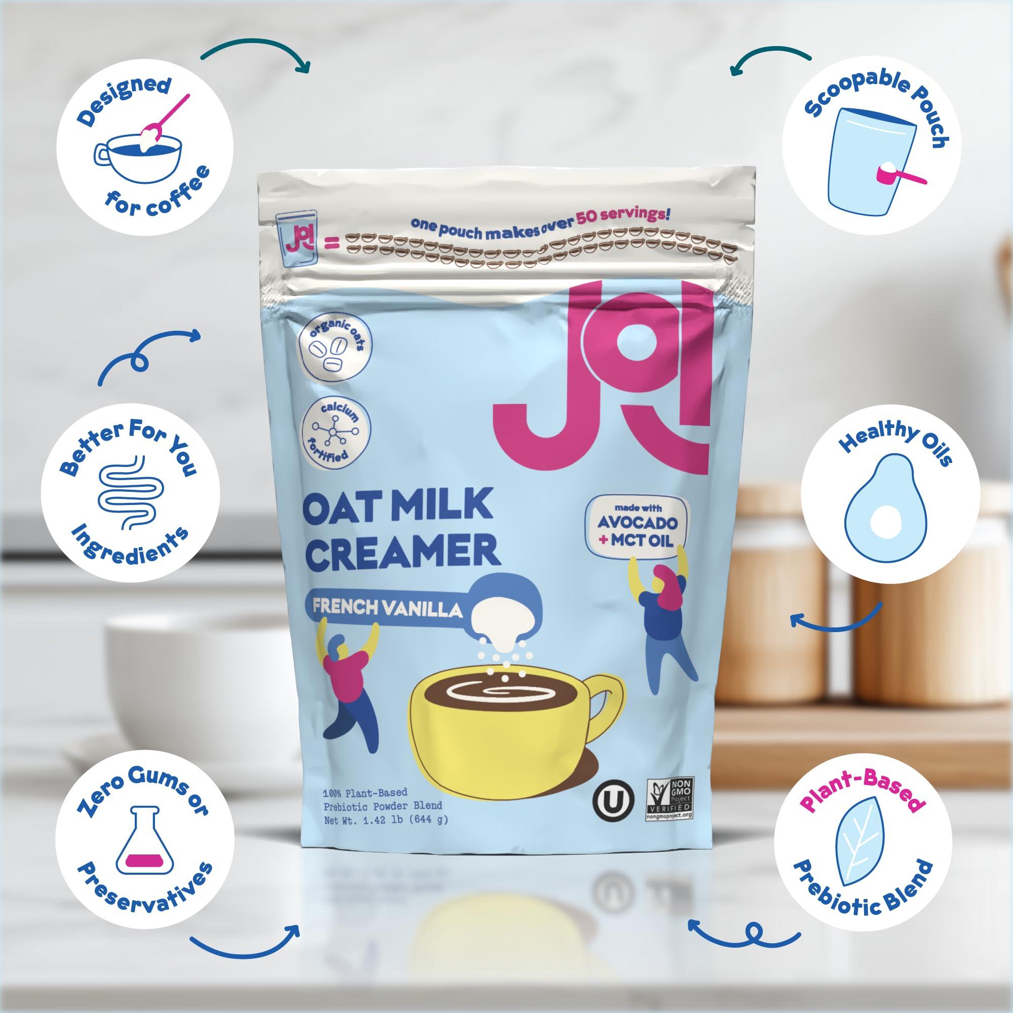 JOI Oat Milk Coffee Creamer, French Vanilla. Makes over 50 servings. Vegan, Non-Dairy, Plant Based, Kosher, Shelf-Stable, and Gluten-Free - Use for Coffee, Add to Smoothies & Tea or Make Your Own Creamer. Prebiotic, Superfood, Shelf-Stable, Barista, Fort