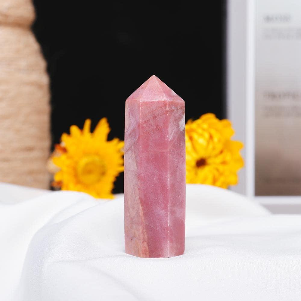 Apengshi Apengshi Rhodonite Natural Healing Crystal Tower 1.96-2.36\" 6 Faceted Single Point Chakra Crystal Stone Meditation Home Decor Collection Gift