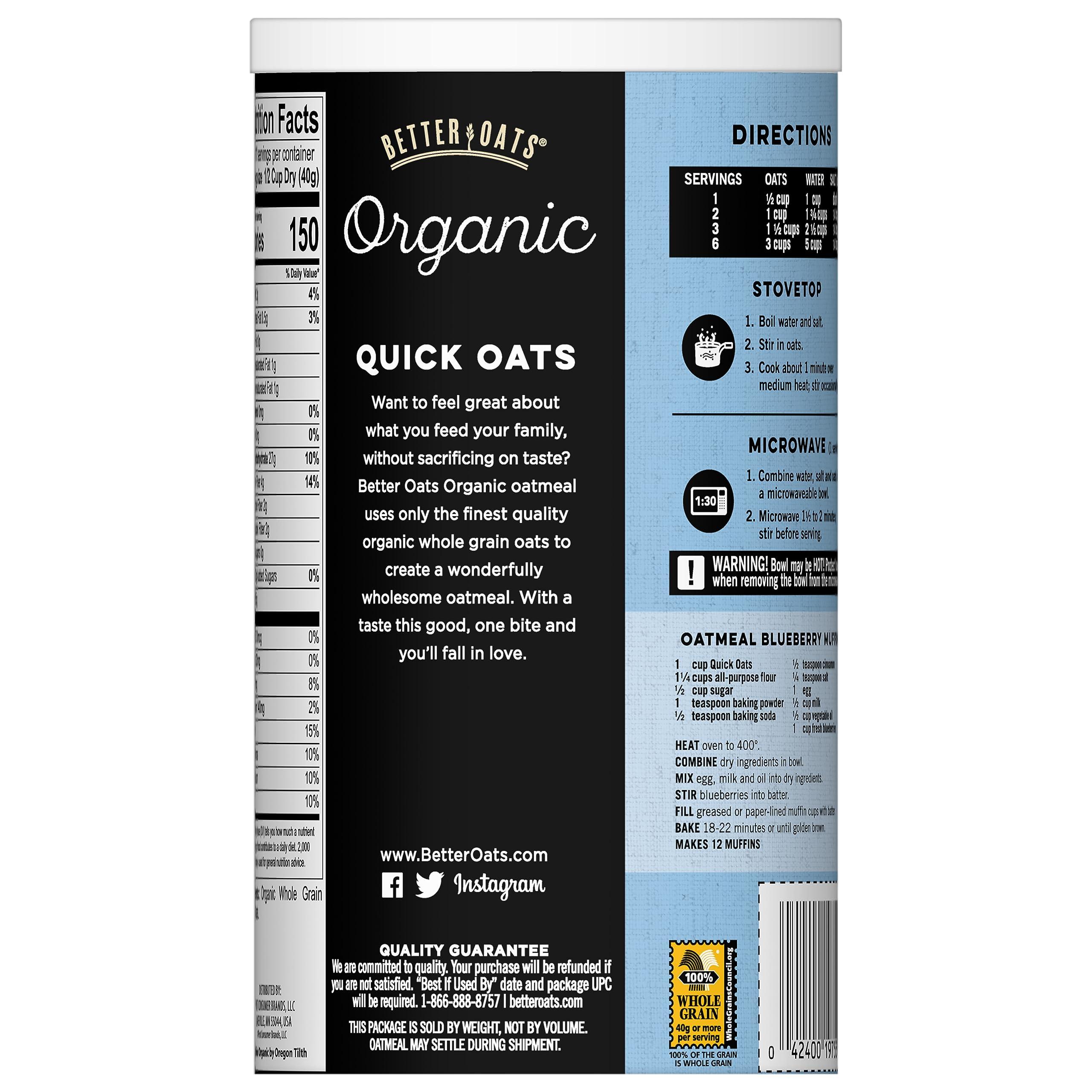 Better Oats Better Oats Organic Quick Oats, 16 OZ Resealable Canister (Pack of 5)