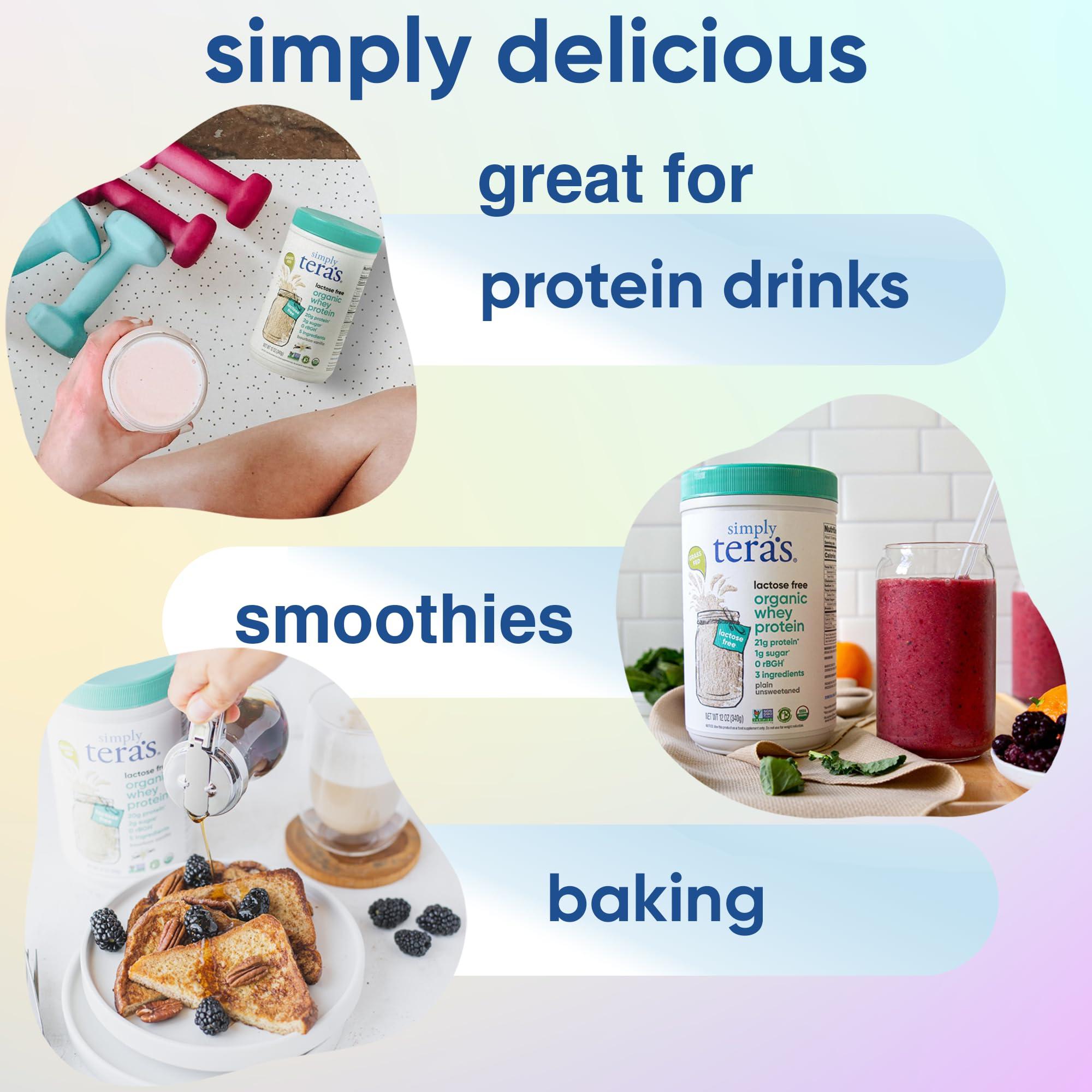 teraswhey Simply tera\'s Lactose Free Whey Protein Powder - Lactose Free Protein Powder, Dark Chocolate Protein Powder with Lactose Free Whey Protein, Non-GMO, Organic - 12 Oz