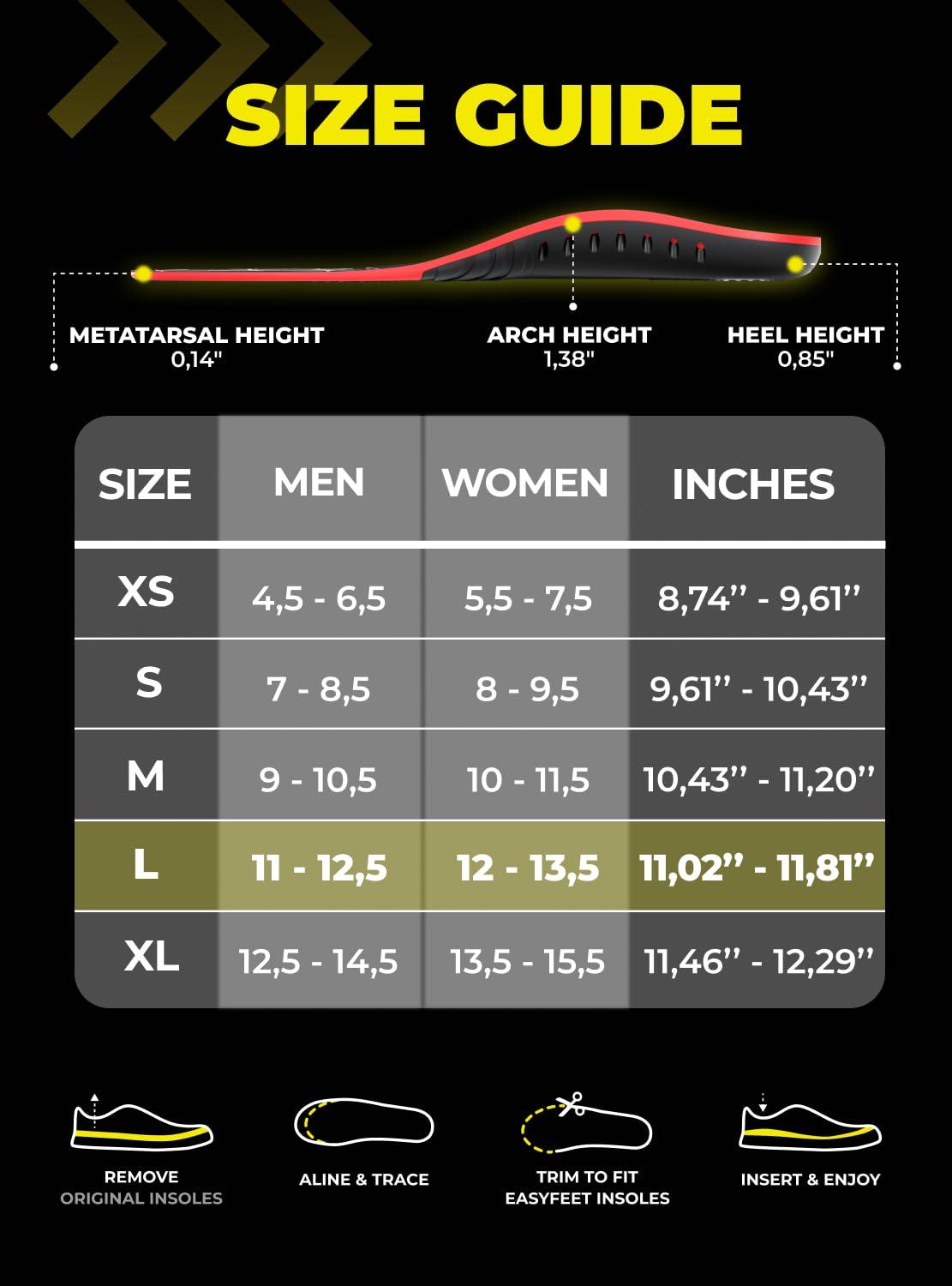 EASYFEET Premium Anti-Fatigue Shoe High Arch Support Insoles Men Women - Plantar Fasciitis Inserts - Orthotic Inserts Shoe Soles Standing All Day - Flat Feet Foot - Work Boot Insoles