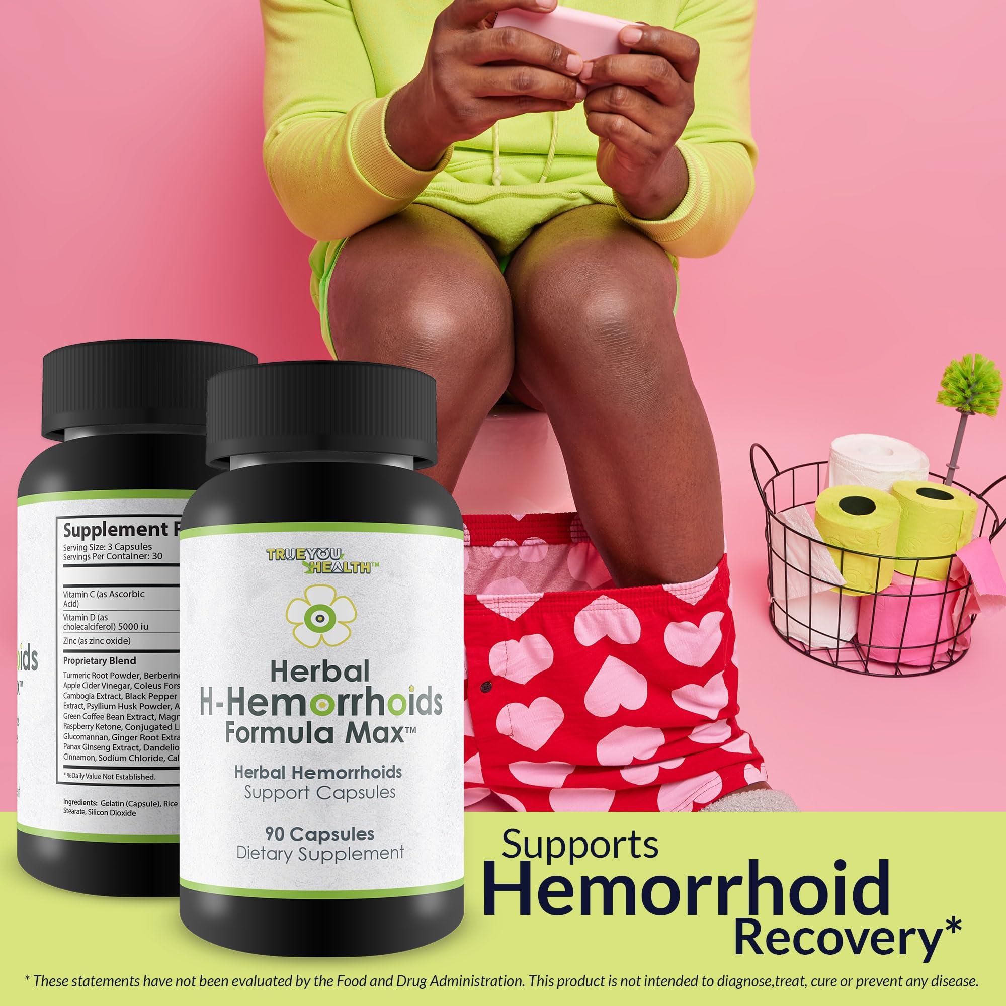 True You Health Herbal H-Hemorrhoids Formula Max - Our Best Herbal Hemorrhoids Treatment - Natural Hemorrhoid Relief Pills - Natural Hemorrhoid Shrinking Treatment - Herbal Hemorrhoidal Treatment Hemorrhoid Pills