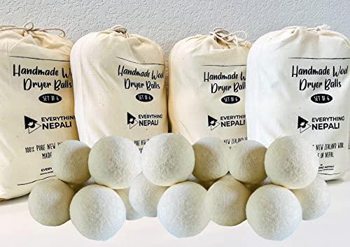Everything Nepali Laundry Wool Dryer Balls 6 Pack - Premium Natural Organic, Chemical Free, Reusable, Anti Static, Reduces Clothing Wrinkles and Saves Drying Time