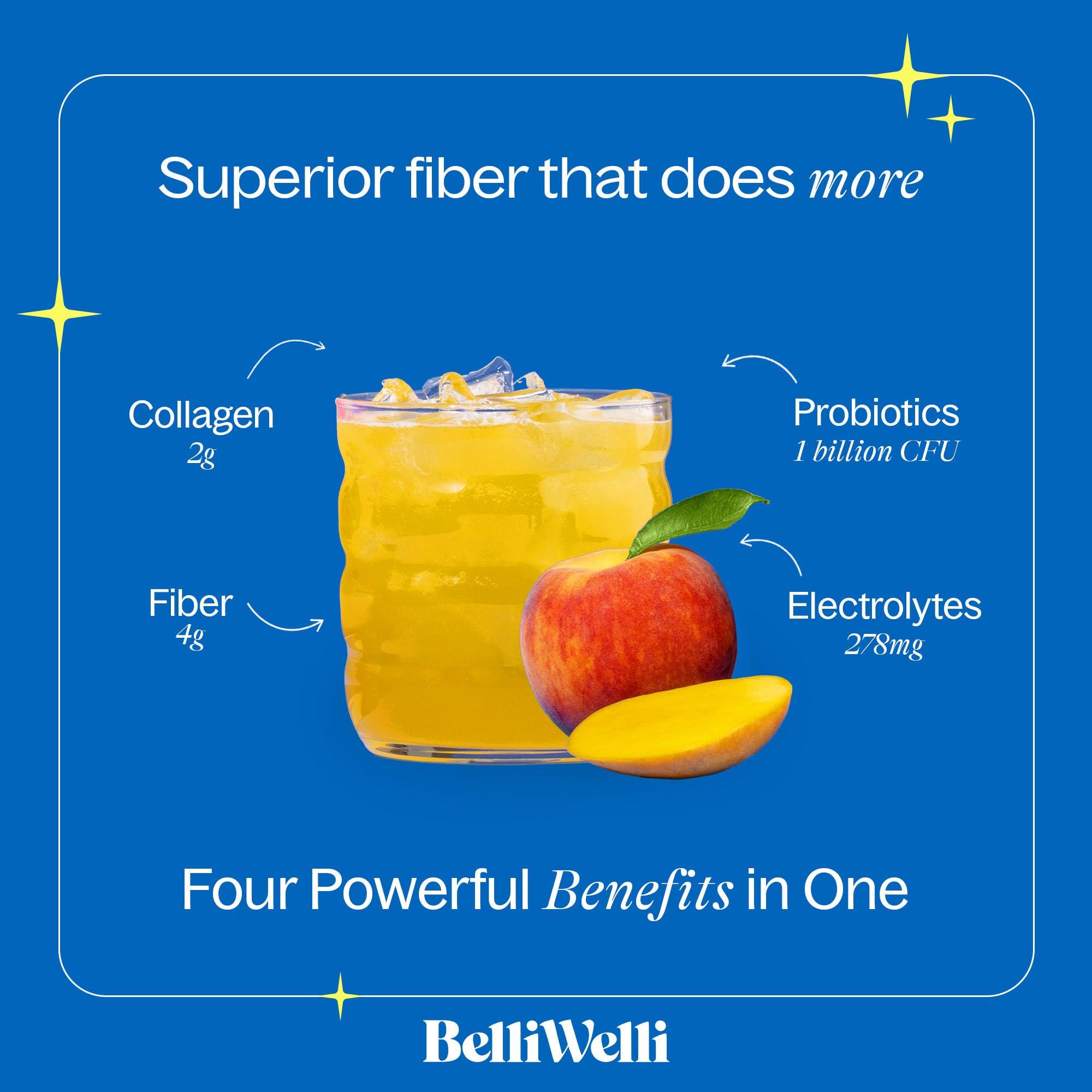 Belli Welli Belli Welli Daily Fiber Supplement Powder with Collagen, Probiotics & Electrolytes | Supports Digestive Health, Gut Balance & Debloating | Peach Mango | 16 Servings