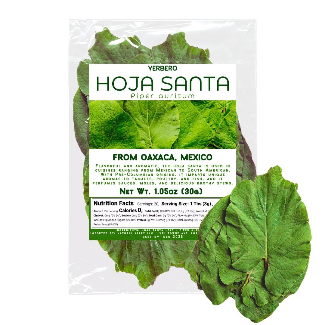 YERBERO Yerbero - Whole Premium Dried Hierba Santa Leaves 1.05 oz (30g) (25+ Leaves Per Bag) | Hoja De Hierba Santa Entera |100% Natural | Mexican Pepper Leaf Acuyo From Mexico | For use in Mexican Dishes, Tamales, Pozole, Carne Asada, Moles.