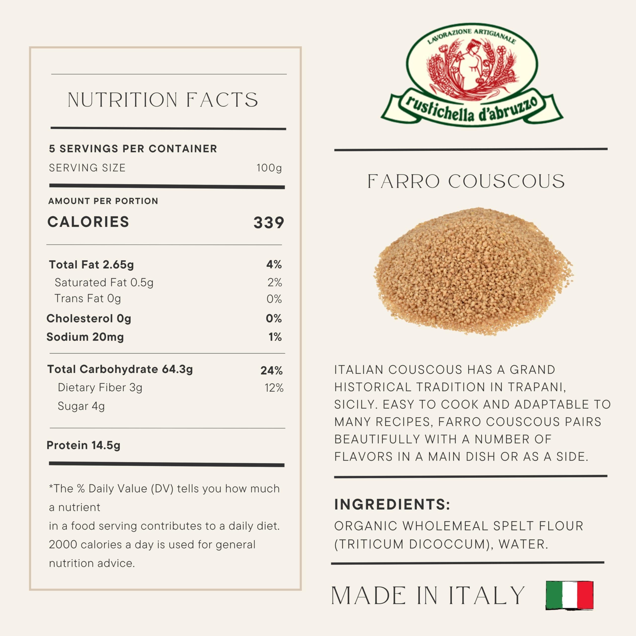 Rustichella d'Abruzzo Rustichella d\'Abruzzo Farro Couscous - 500g Stone Ground Whole Farro - Nutty Flavor & Chewy Texture - Award-Winning Pasta - Easy to Cook