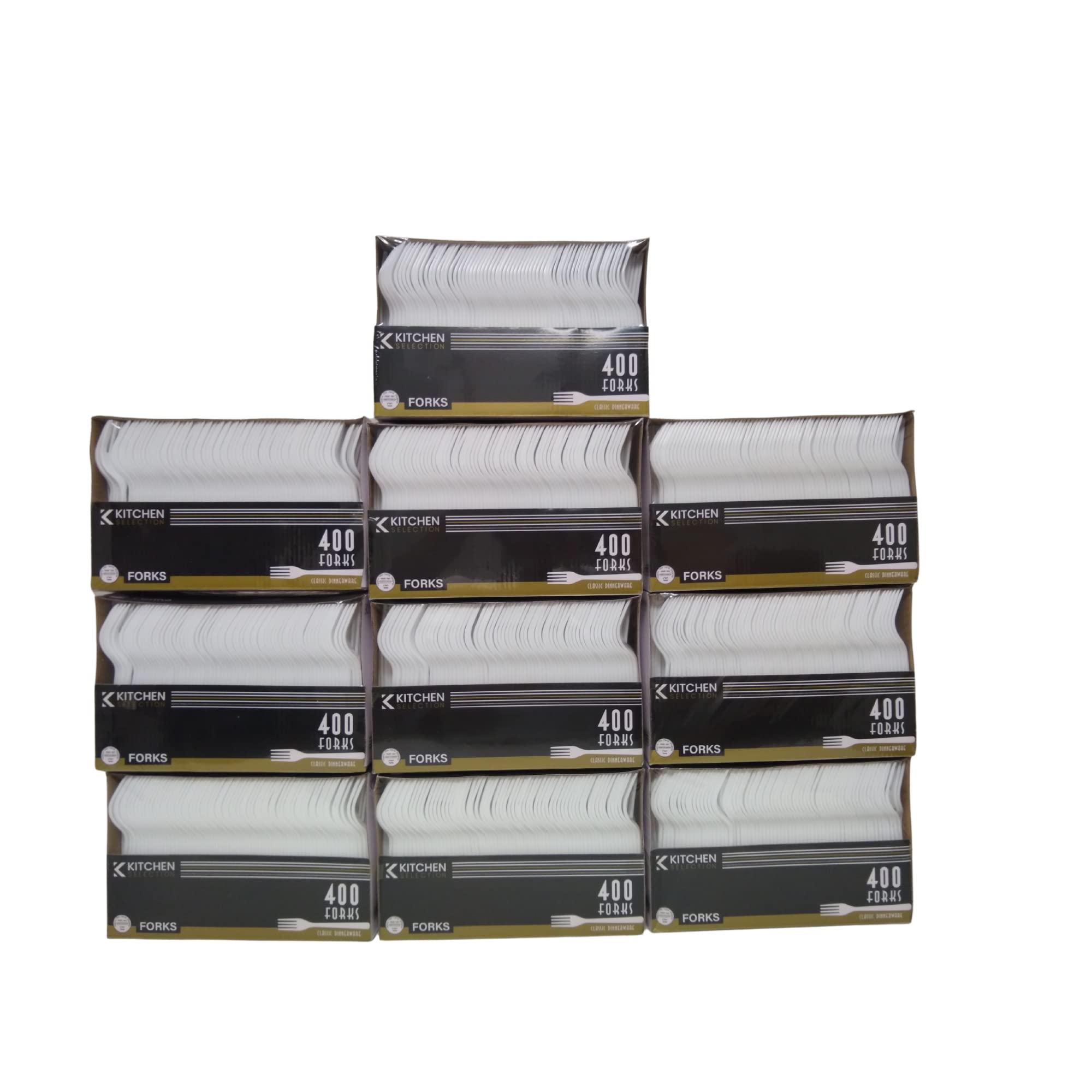 Kitchen Selection Disposable Plastic Forks 4000 Bulk Pack, Medium Weight Bulk Plastic Forks, Disposable Cutlery Silverware for Parties, Takeaway, Weddings, Catering, Food Stands, Picnics (10 boxes of 400 forks per box)