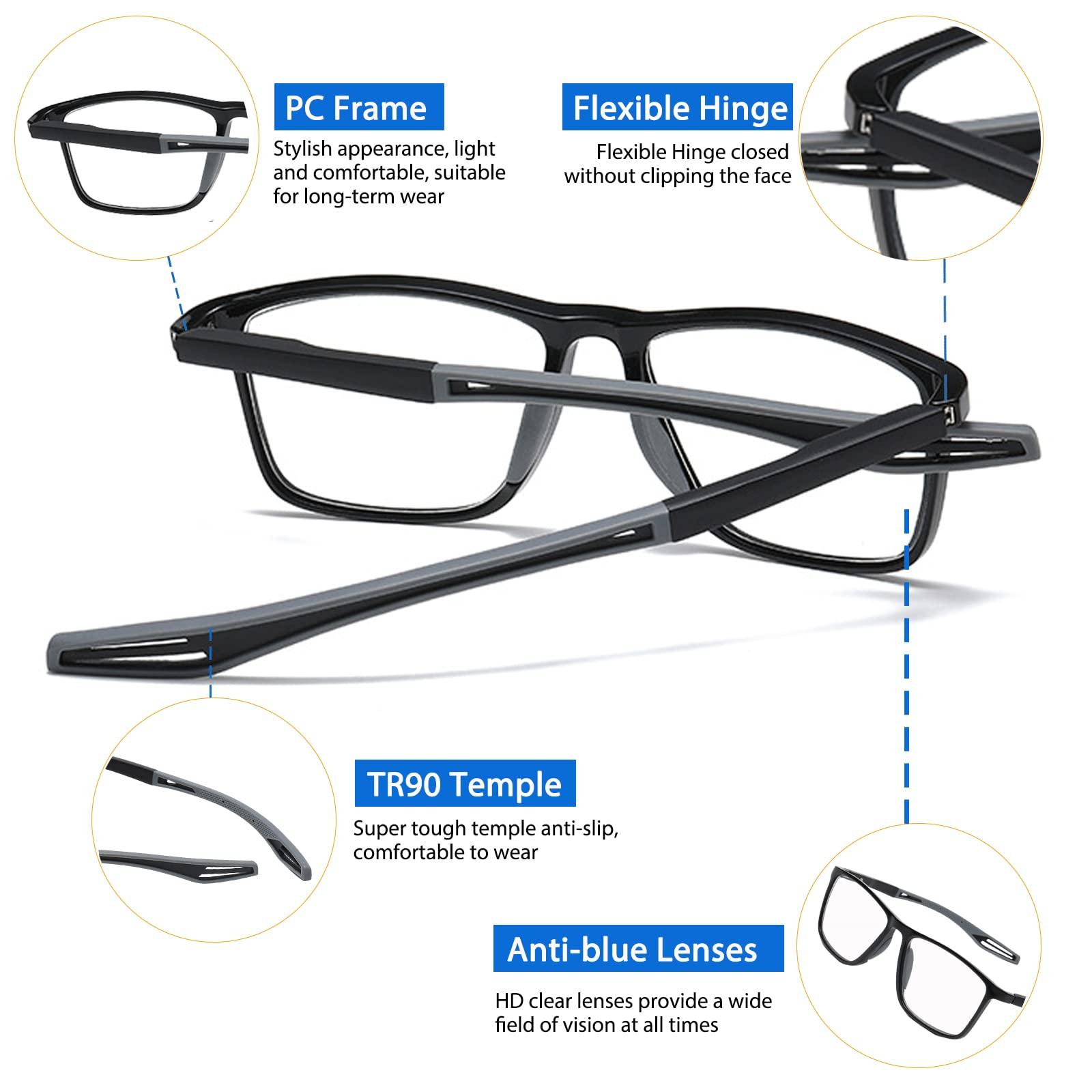 K.LAVER Photochromic Progressive Multifocus Reading Glasses unisex Lightweight Blue Light Blocking Multifocal Reader Flexible TR90 UV400 Protection Transition Sunglasses With Spring Hinges No Line Eyewear 3.0