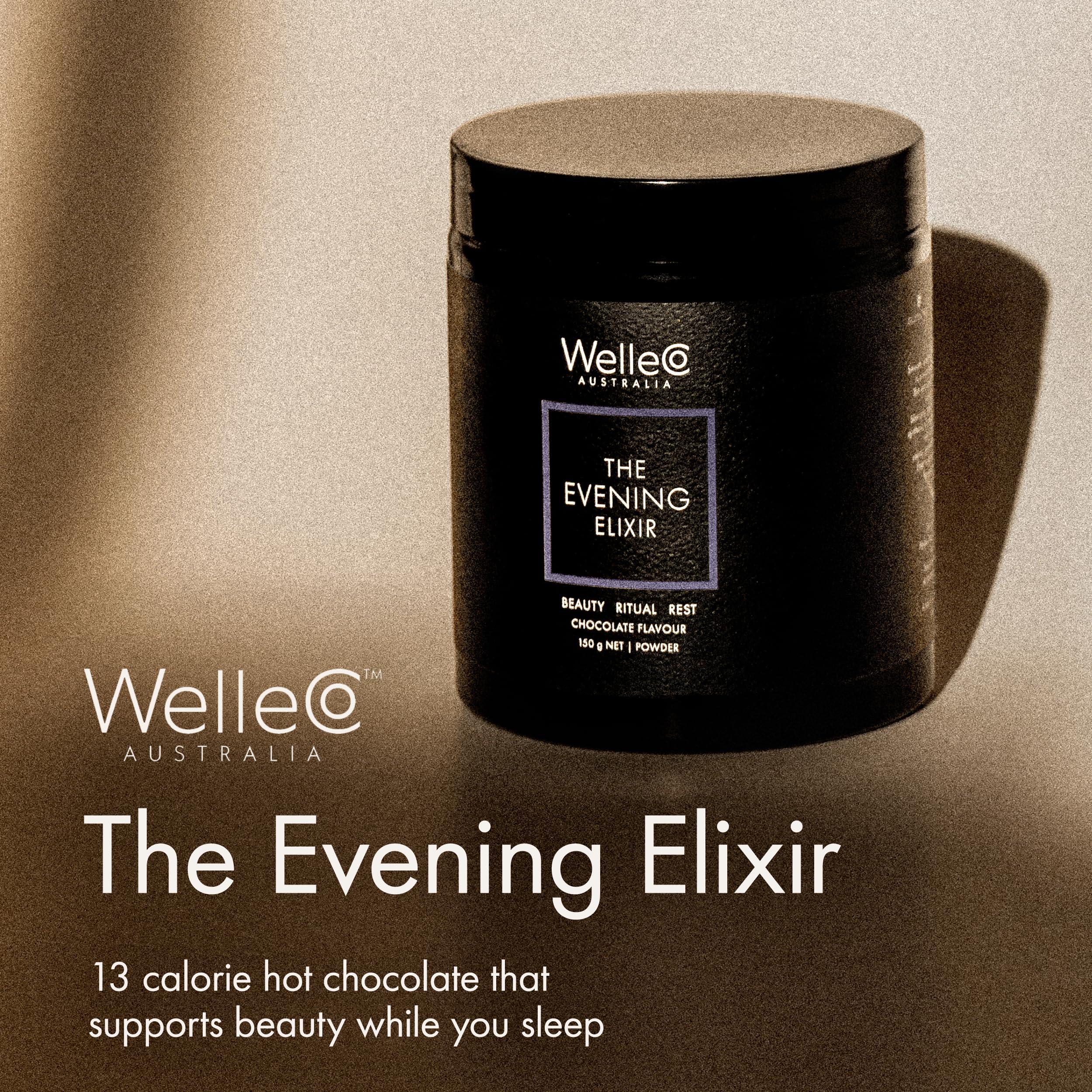 WelleCo WelleCo The Evening Elixir Skin Care Vitamin C Hot Chocolate Beauty Drink Mix with Niacin, Lemon Balm, and Magnesium for Sleep, Collagen Formation, Gluten Free, Vegan, Dairy Free, 150g (5.3oz) Jar