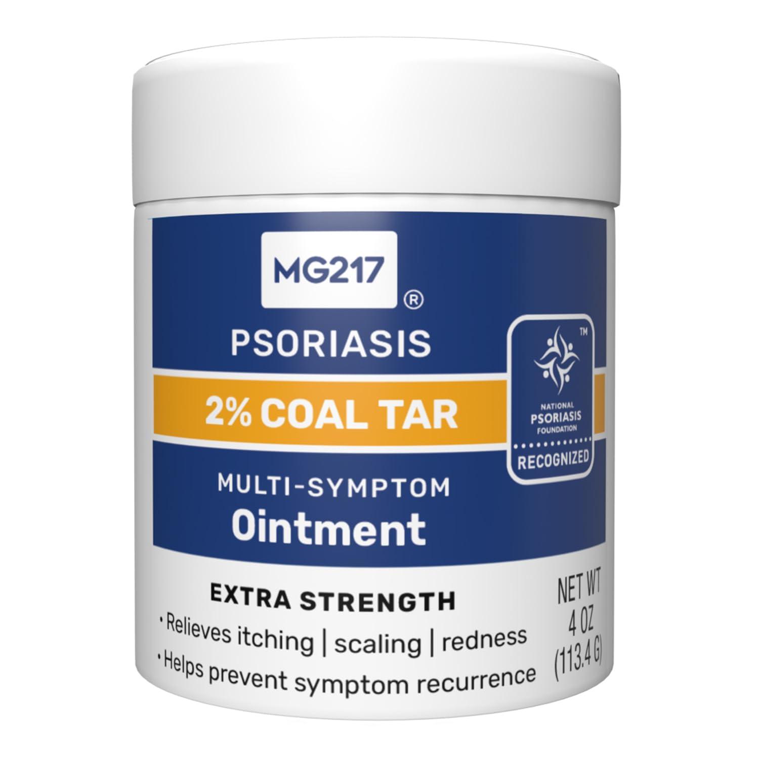 MG217 MG217 2% Coal Tar Ointment for Psoriasis, Extra Strength Multi Symptom Relief, Effectively Relieves Itching, Scaling, Redness, Vitamin A, D and E, 4 oz Jar