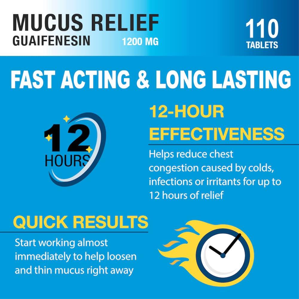 P Puregen Labs Puregen Labs Mucus Relief 12 Hour Extended Release Guaifenesin 1200mg Maximum Strength | Total 220 Tablets | Relief from Cough, Cold, Nasal & Chest Congestion | Expectorant | Extended Release Tablets