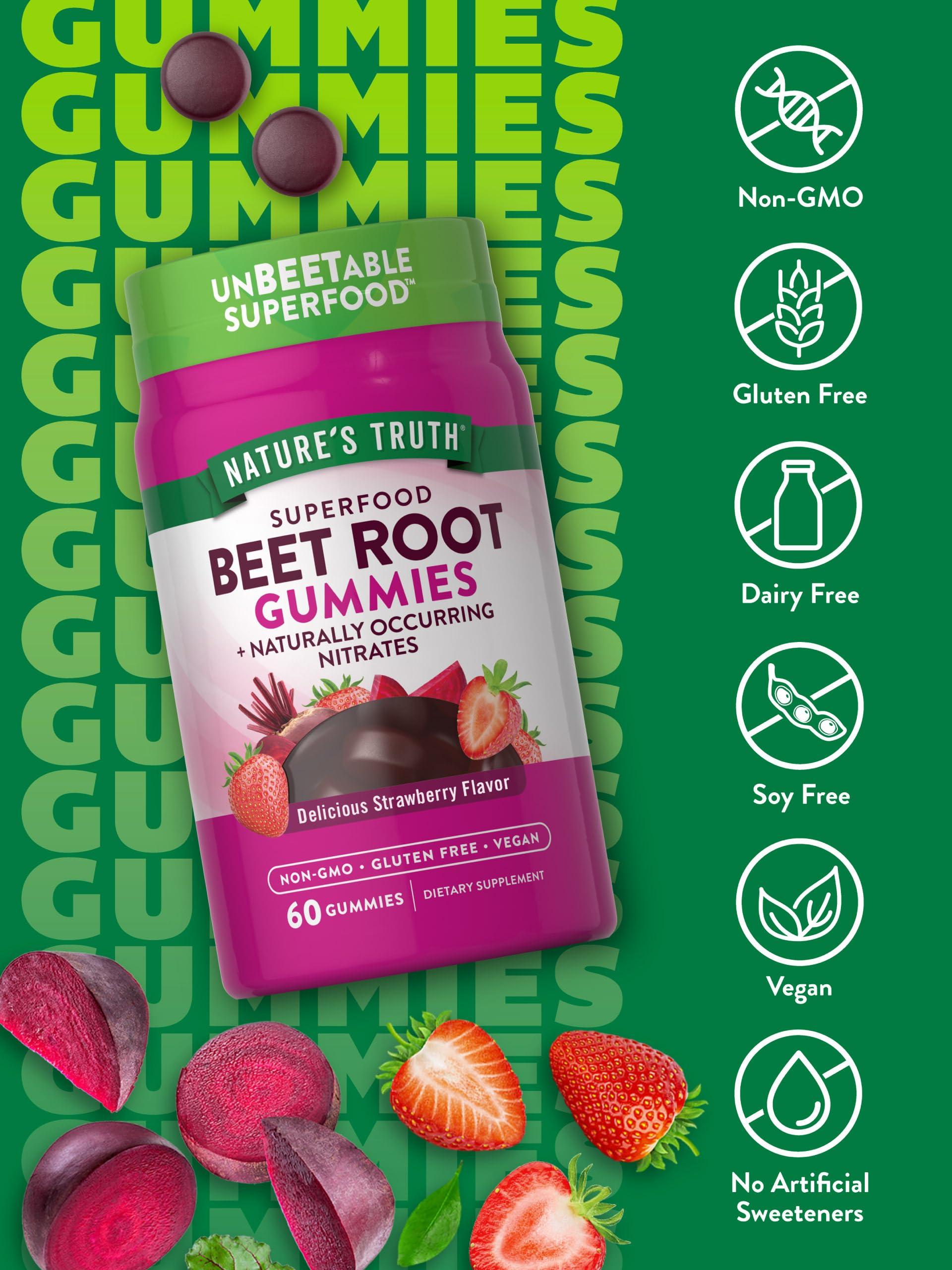 Nature's Truth Nature\'s Truth Beet Root Gummies | 60 Count | Super Food | with Black Pepper | Strawberry Flavor | Vegan, Non-GMO & Gluten Free Supplement