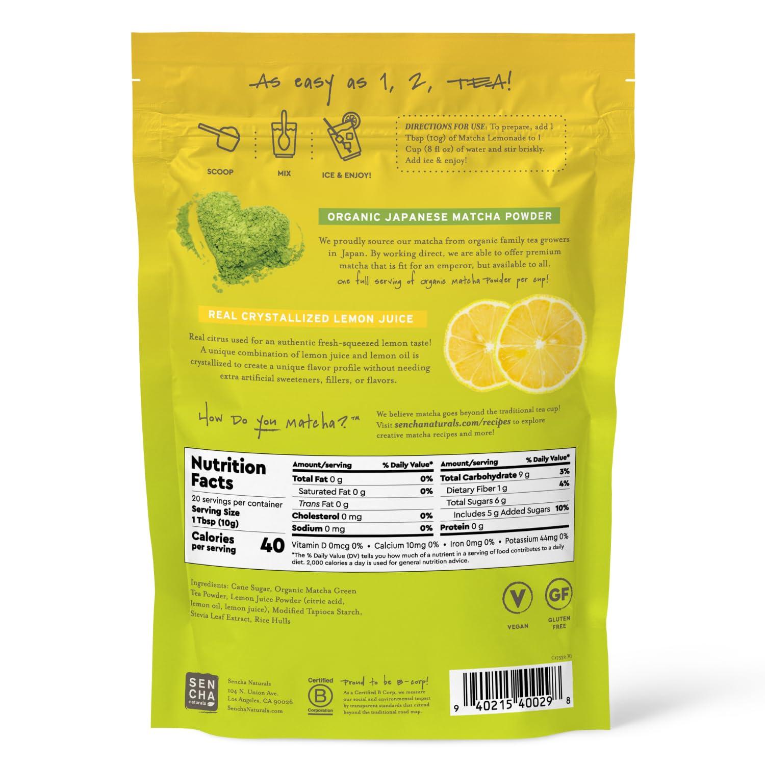 SENCHA NATURALS SEN CHA Naturals Instant Matcha Lemonade Tea Mix | Authentic Japanese Green Tea Powder & Real Crystallized Lemon Juice, 7 oz (Pack of 1)