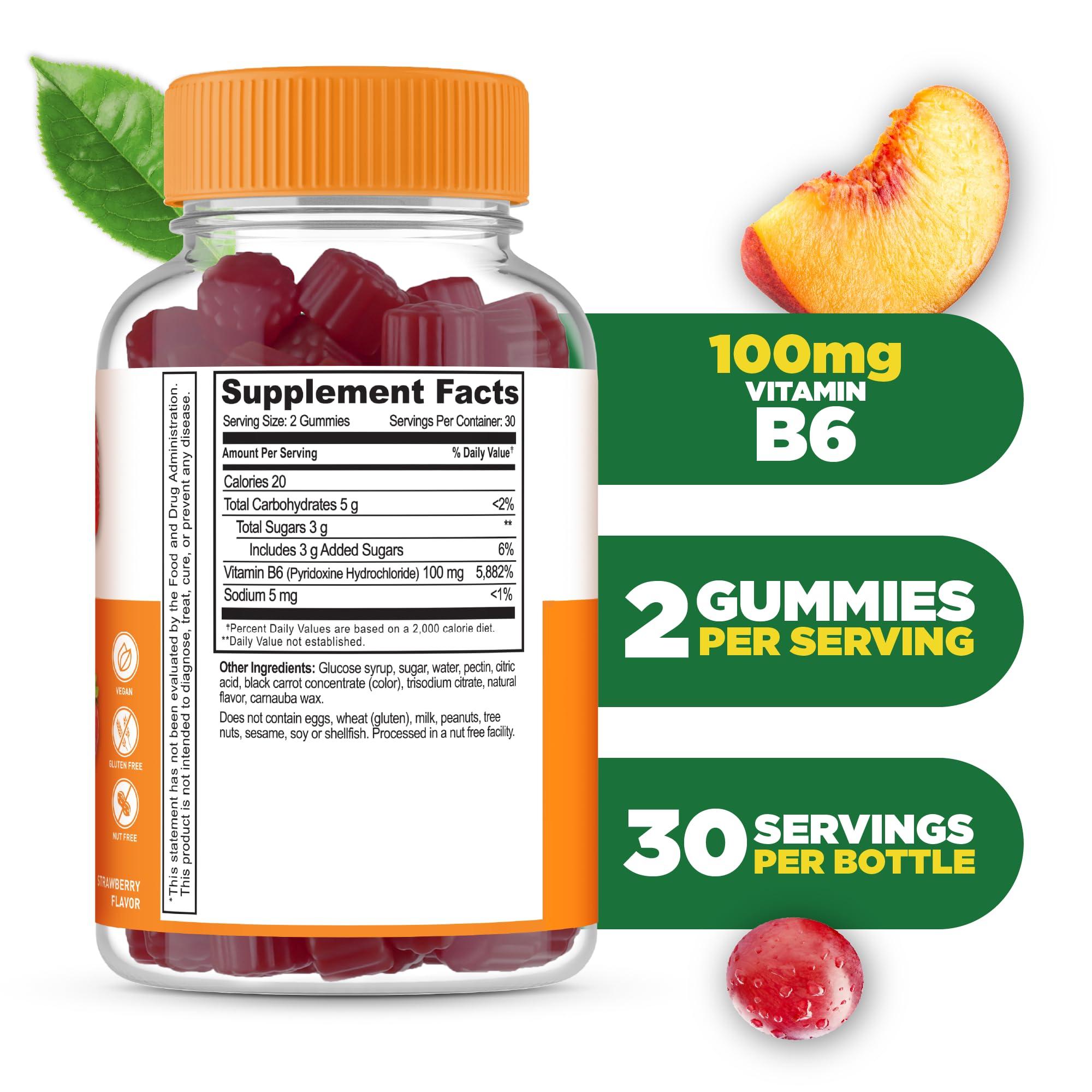 Lifeable Lifeable Vitamin B6 Gummies | 100mg | Great Tasting VIT B6 Supplement | Vegan B6 Vitamins for Nerve Support Supplement | Vitamin B 6 for Adults, Men, Women | 60 Gummies