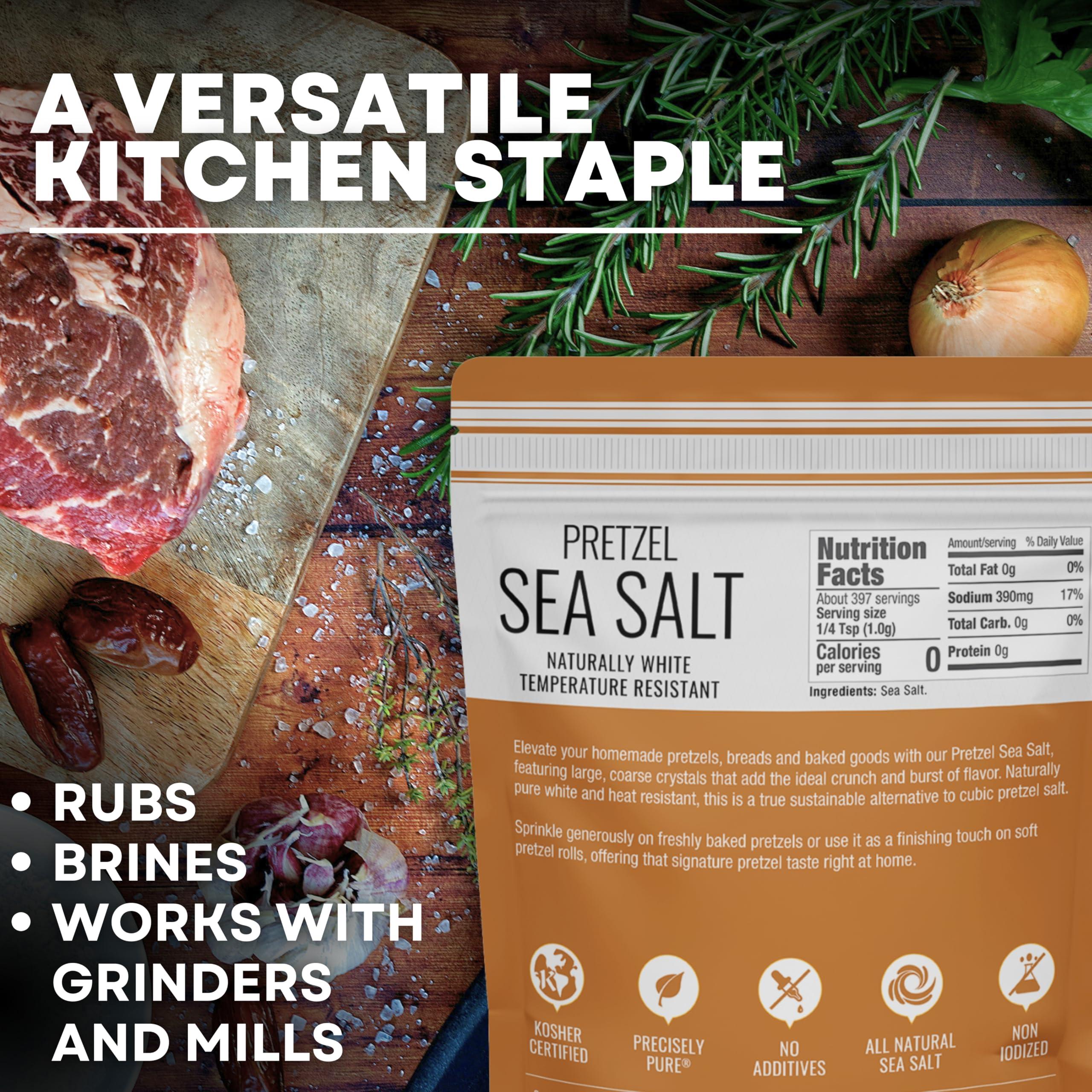 Sea Salt Superstore Pretzel Sea Salt, Coarse Sea Salt for Soft Pretzels, Heat Resistant Bagel and Soft Pretzel Salt, All Natural Sea Salt for Baking, 14 oz Bag, Sea Salt Superstore