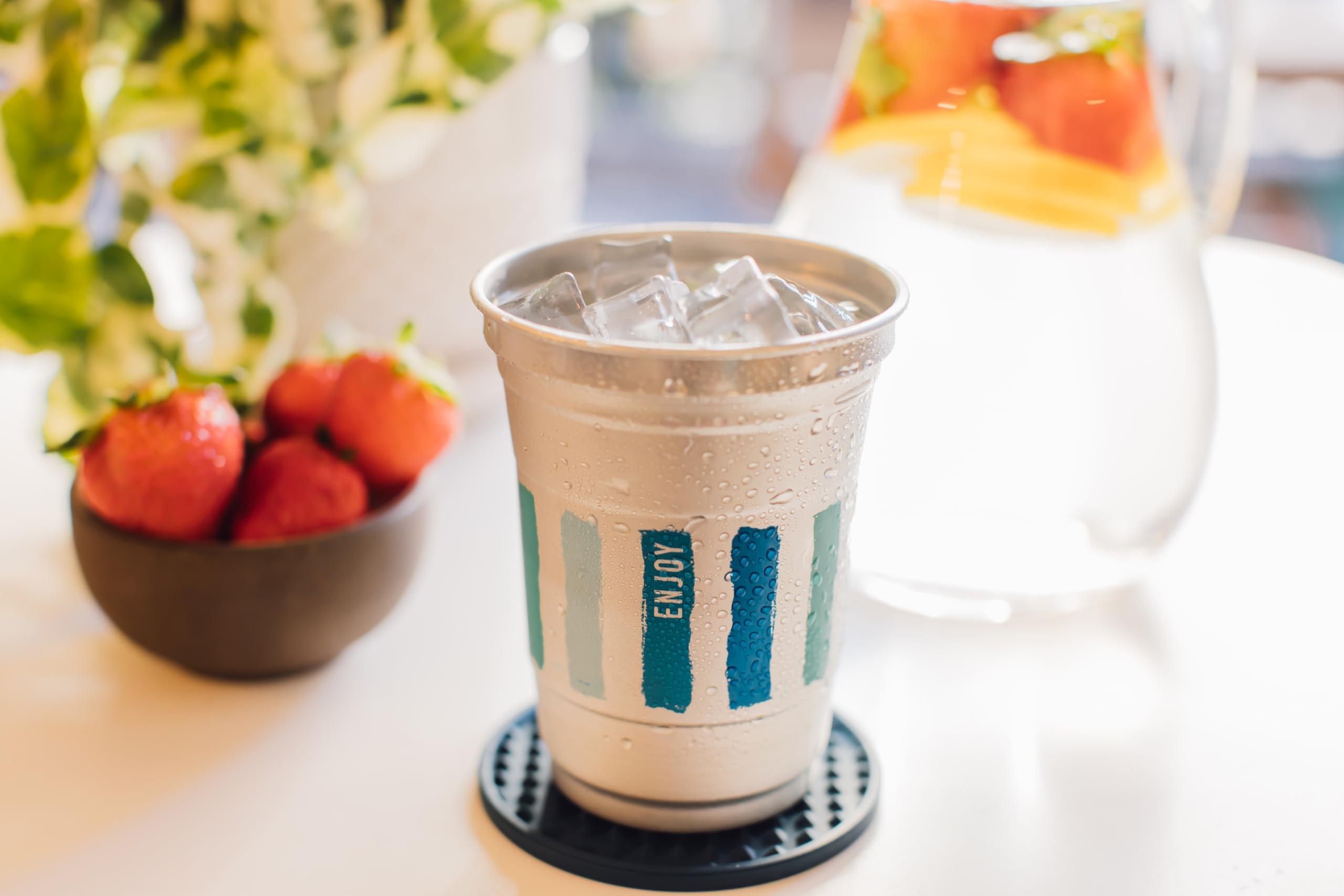 Ball Aluminum Cup Ball Aluminum Cup Recyclable Party Cups, Wholesale Bulk Pack, Everyday Logo, 16 oz Cup, 600 Cups Per Pack