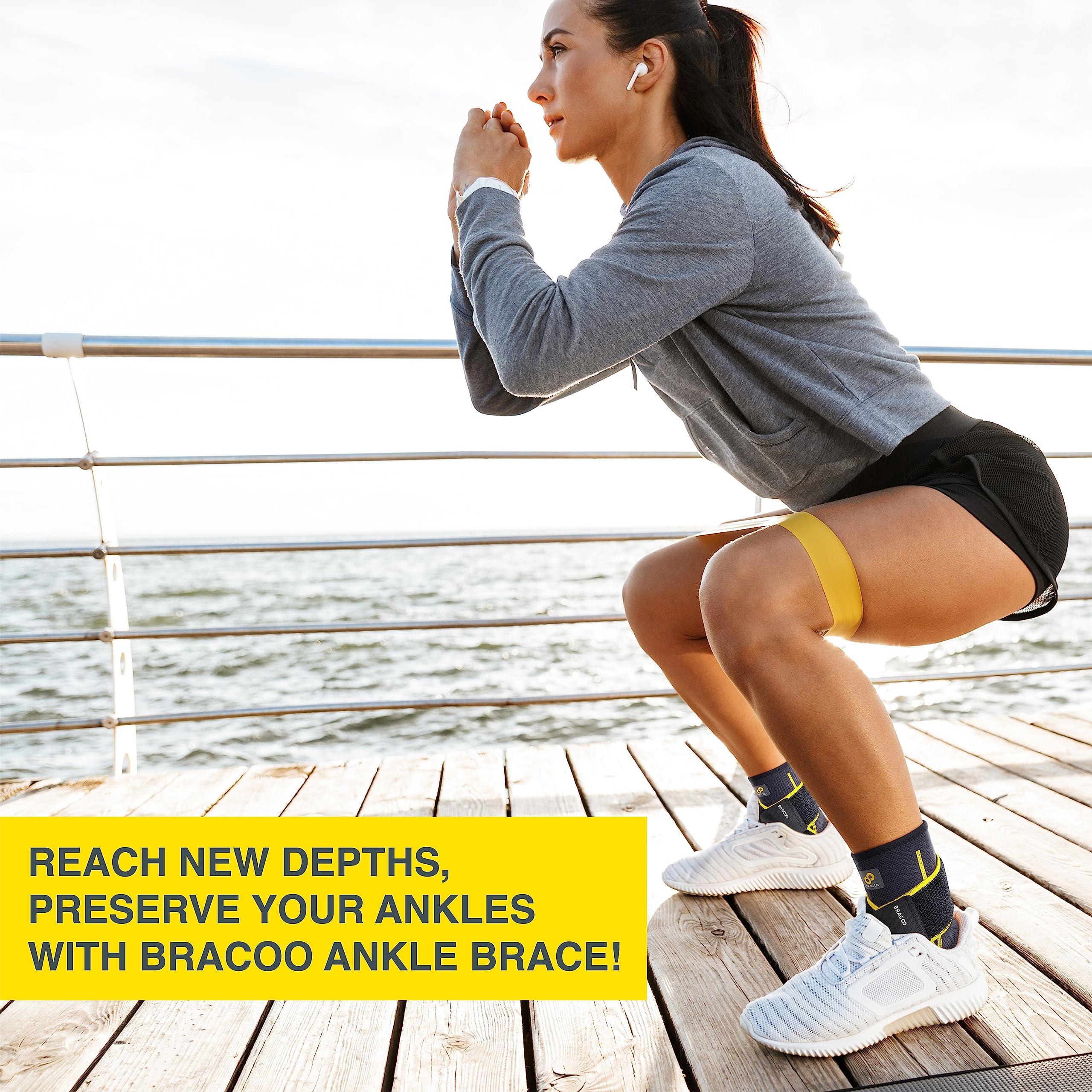 Bracoo Bracoo KS10 Adjustable Compression Knee Patellar Tendon Support Brace (Black) FS60 Ankle Airy Sleeve Brace, 1 Pair, Black (S/M)