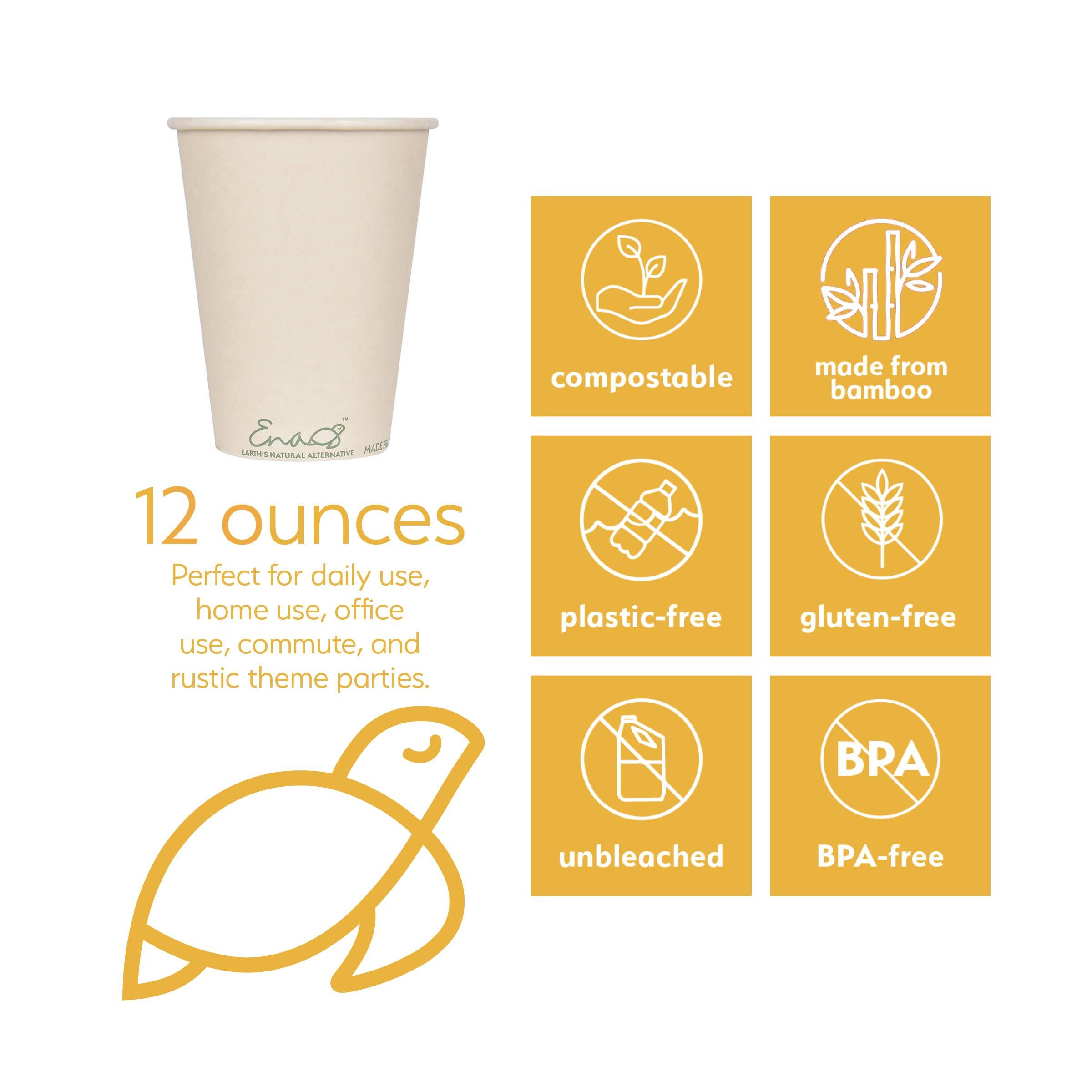 Earth's Natural Alternative 100% Compostable Disposable Coffee Cups [12oz 320 Pack] Paper Cups Made from Bamboo, Eco-Friendly, Biodegradable Premium Party Cups, Natural Unbleached by Earth's Natural Alternative