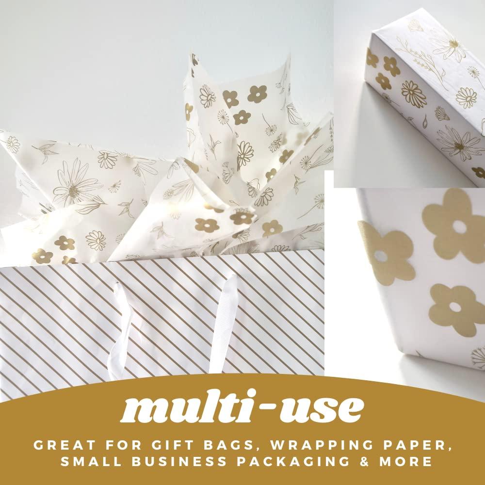 Lain & Lou Lain & Lou Floral Tissue Paper for Packaging Small Business (25 Pack) Gold Tissue Paper Sheets Printed Pastel Tissue Paper Bulk - Boho Wrapping Paper Baby in Bloom Baby Shower