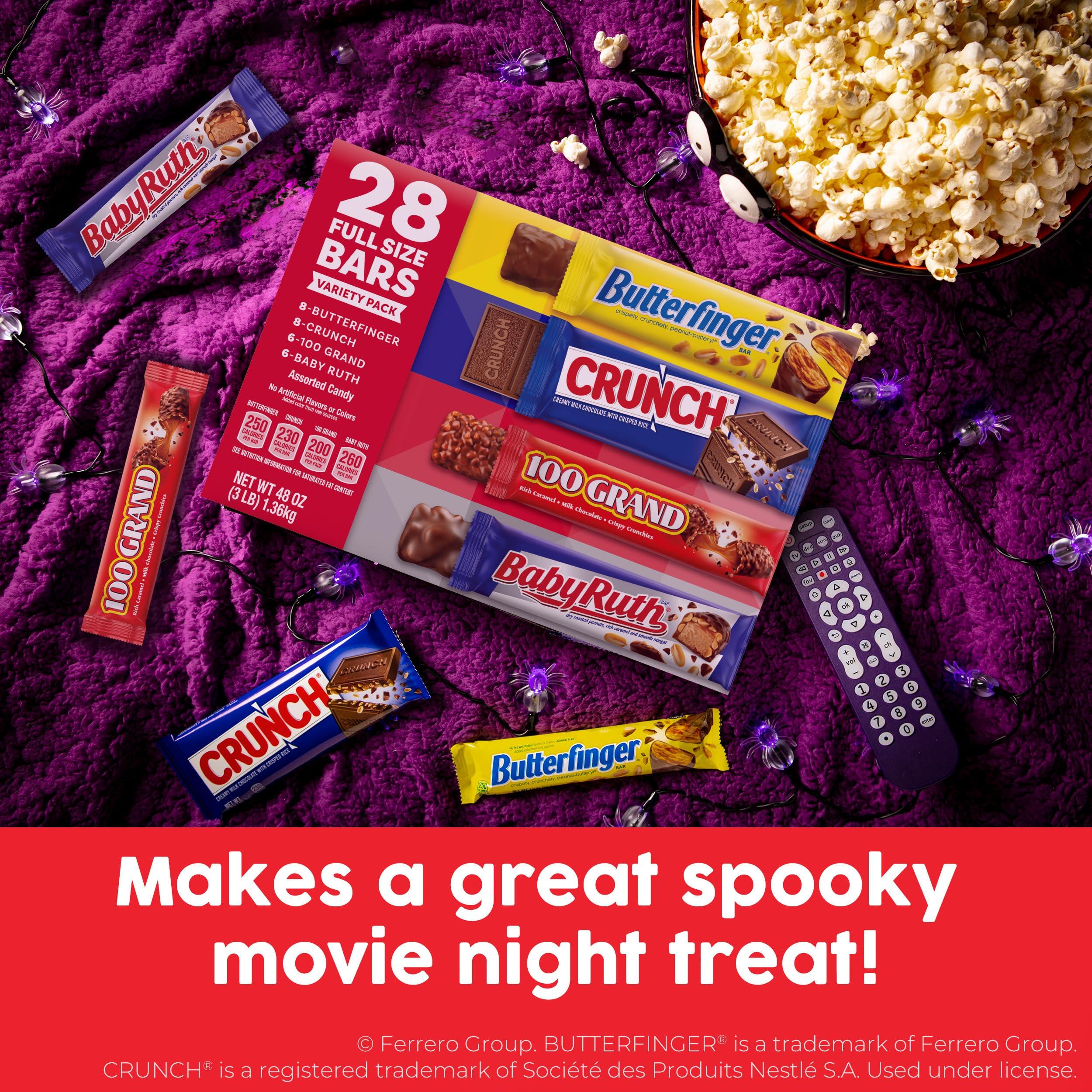 Butterfinger Butterfinger, CRUNCH, Baby Ruth and 100 Grand, Bulk 28 Pack, Assorted Full Size Chocolate Candy Bars, Stocking Stuffers, 48 oz