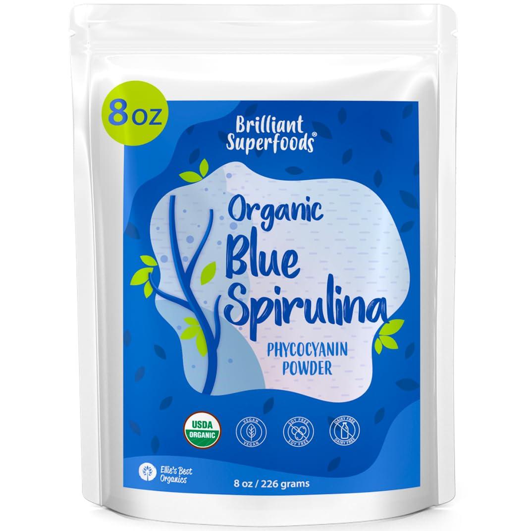 Ellie\'s Best Organic Blue Spirulina Powder - 8oz - Odorless - from Blue Green Algae - Vegan, Non GMO, Gluten-Free, Dairy-Free - USDA Certified Natural Blue Coloring for Smoothies & Protein Drinks