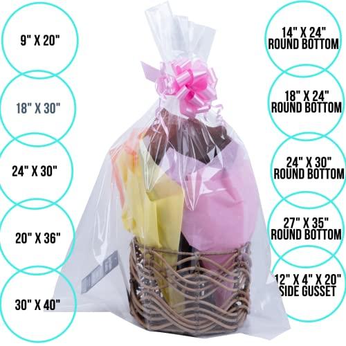 A1 Bakery Supplies Cellophane Bags For Baskets Cellophane Gift Bags For Wine Bottles, Small Baskets, Mugs And Gifts Clear Cellophane Bags Basket Bags Cello Gift Bags Gusset Style Bag 12 in. X 4 in X 20 in. 10 Pack
