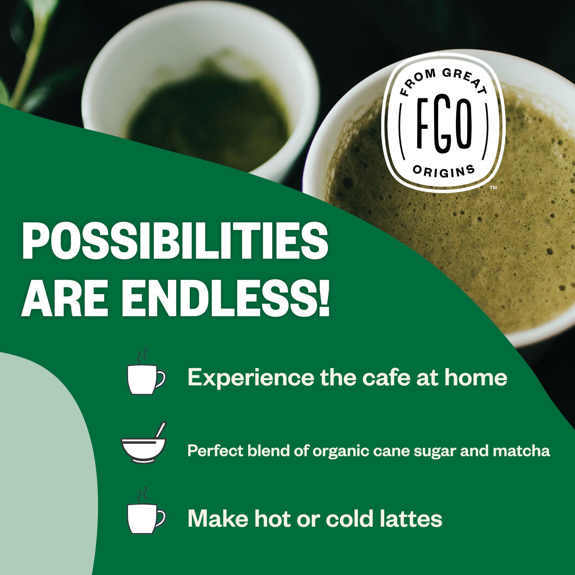 FGO FGO Organic Matcha Latte Powder, 16 Ounce Bulk Resealable Bag, Japanese Matcha with Organic Cane Sugar, Lightly Sweetened, Packaging May Vary (Pack of 1)