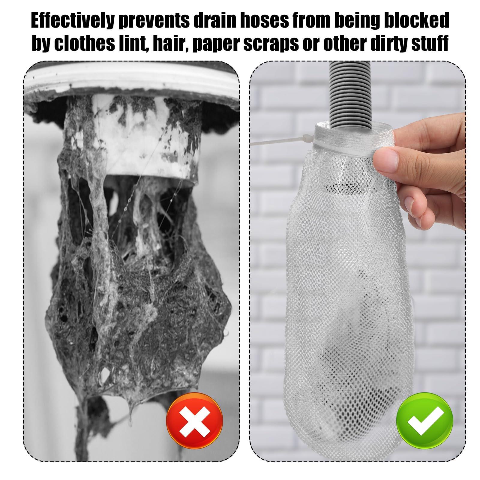 XIHIRCD 8pcs Lint Traps for Washing Machine Hose, with 24pcs Cable Ties Washer Lint Catch Nylon Mesh Lint Collector for Home Laundry Washing Machine Sink Drain Systems Hose Screen Filter (White)