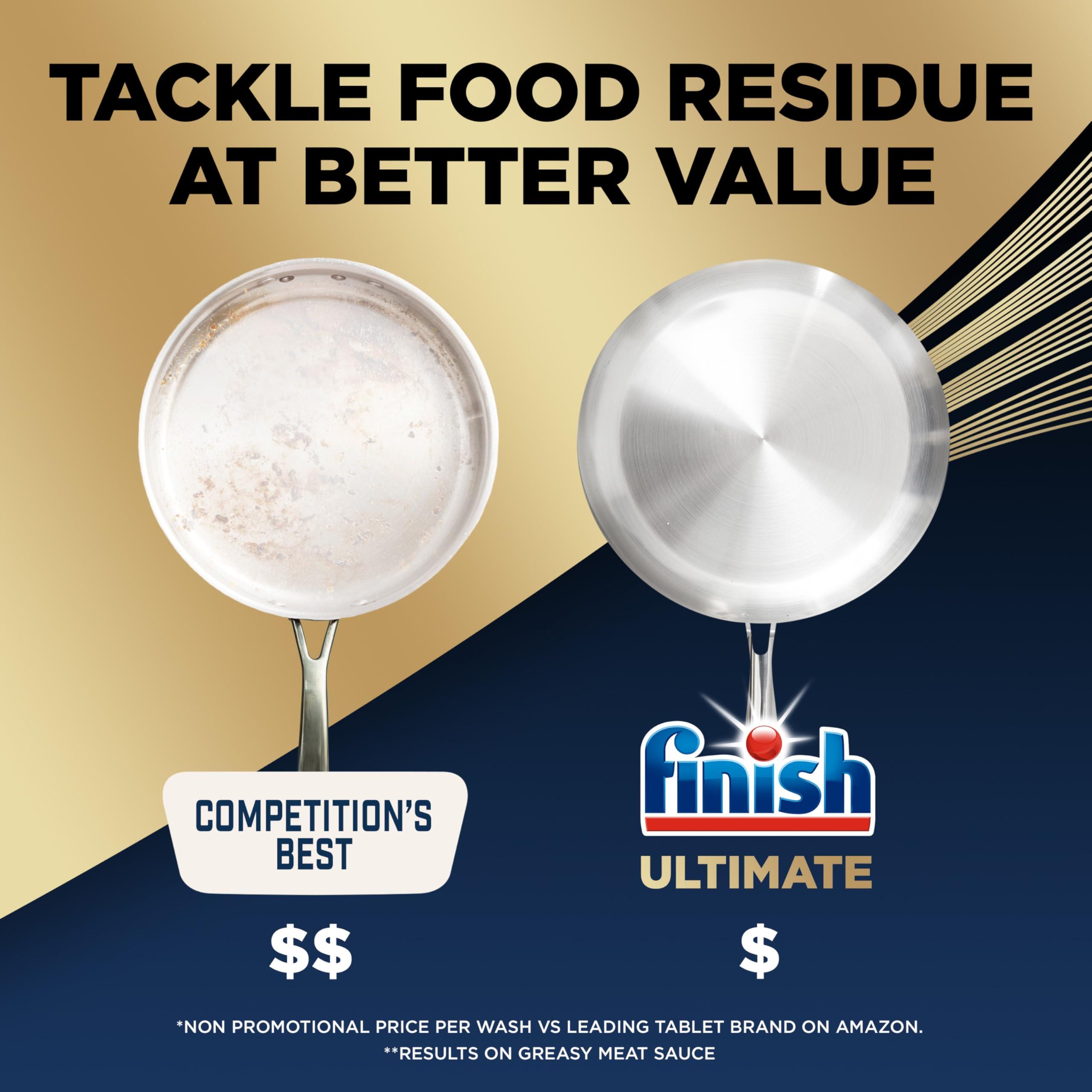 Finish Finish Ultimate Dishwasher Tabs, No Pre-Rinse Dishwasher Detergent Soap Removes Burnt-On Stain, with CycleSync Technology, Degreasing & Scrubbing Power, 17 Count