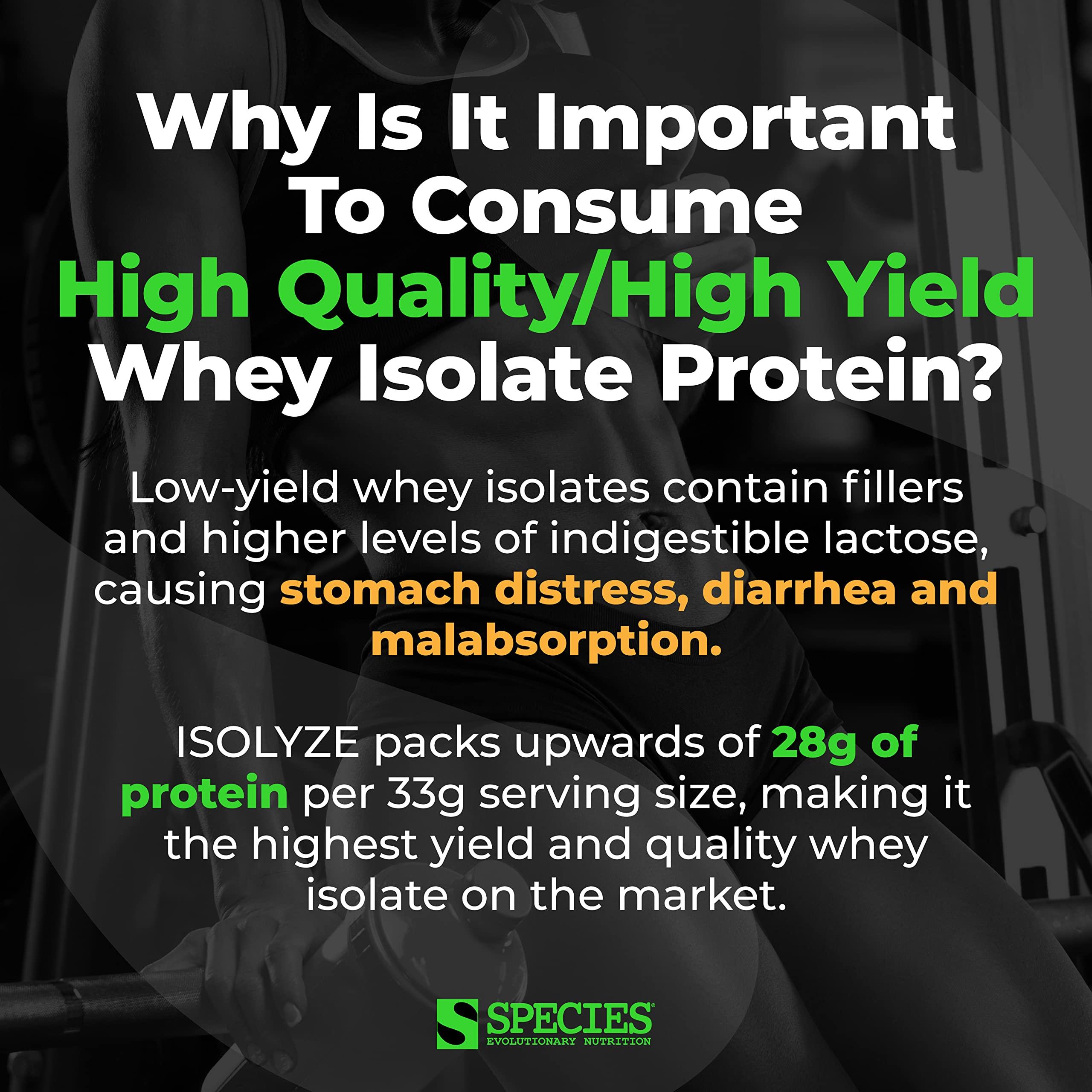 Species Nutrition Species Nutrition Isolyze Whey Protein Powder, 100% Whey Isolate for Muscle Building, 27.5g Protein Per Scoop, No Sugar & Low Fat (Coffee, 22 Servings)
