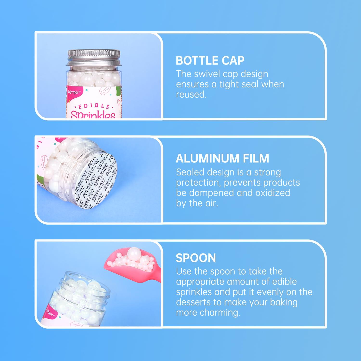 Sujoygar Blue Sprinkles for Cake Decorating, Edible Winter Sprinkles Set for Cupcake Toppers, White Snowflake Sprinkles, Blue Sugar Sanding Sprinkles for Baking Cookies Dounts Christmas decoration(7.04 Oz)