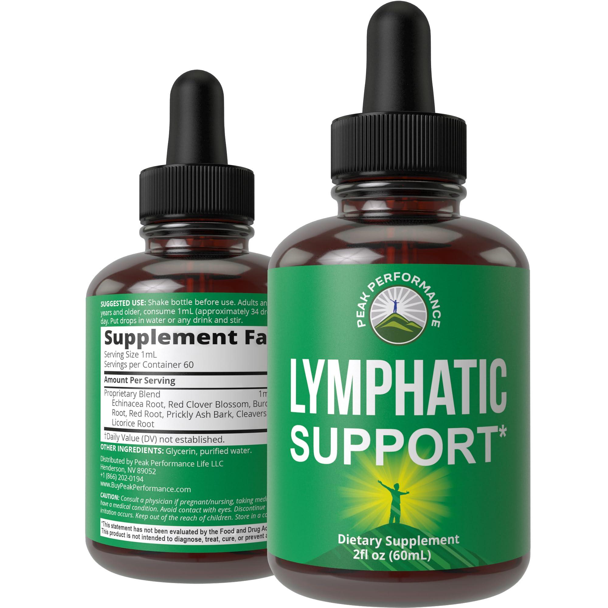 Peak Performance Lymphatic Drainage Drops. Sugar Free 7-in-1 Lymph Detox And Cleanse Support. Vegan Supplement with Echinacea, Red Clover Blossom, Burdock Root, Cleavers Herb, Licorice Root, And More!