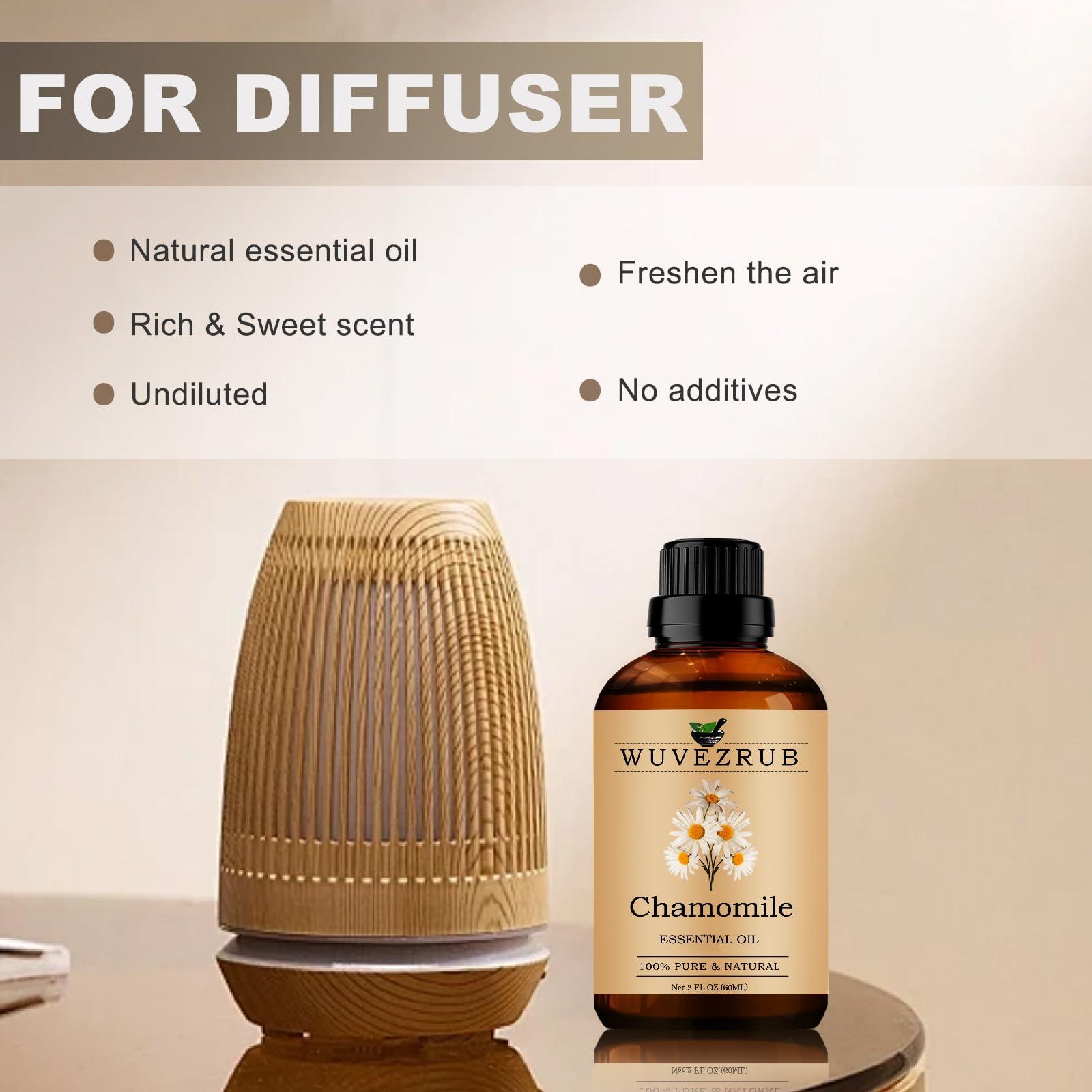Wuvezrub Chamomile Essential Oils 60ML, Organic 100% Pure and Natural Chamomile Essential Oil for Aromatherapy Diffuser - 2 Fl Oz/Chamomile