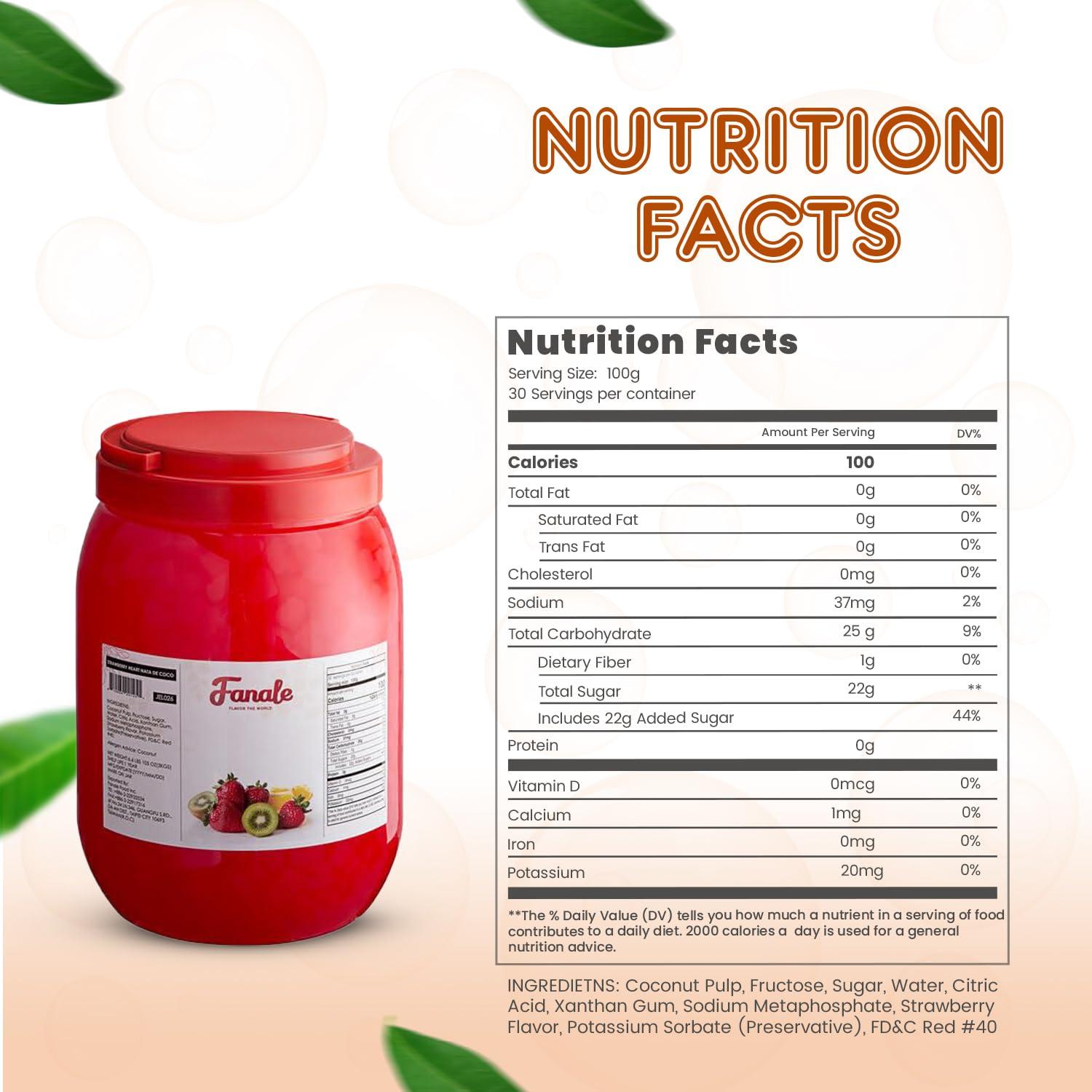 Fanale Fanale Coconut Jelly Topping nata de coco for Boba Tea | Ice Cream | Yogurt | Smoothie | Milk Tea | Desserts Strawberry Heart Shaped, 6.6 pound (Pack of 4) | JEL026-CS