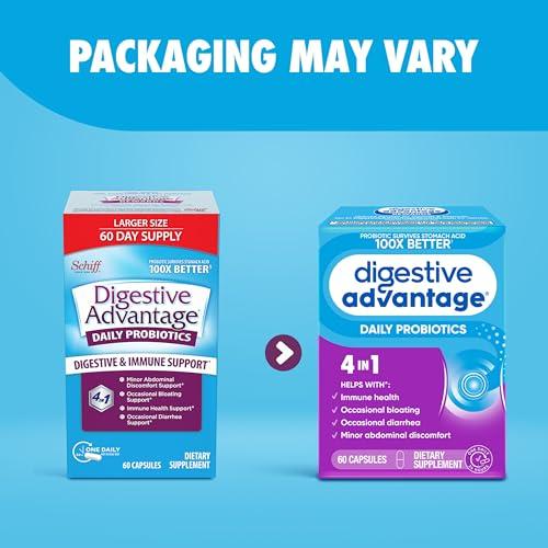 Digestive Advantage Digestive Advantage Probiotics For Digestive Health, Daily Probiotics For Women & Men, Supports Gut Health, Occasional Bloating & Diarrhea, Minor Abdominal Discomfort, & Immune Support, 60ct Capsules
