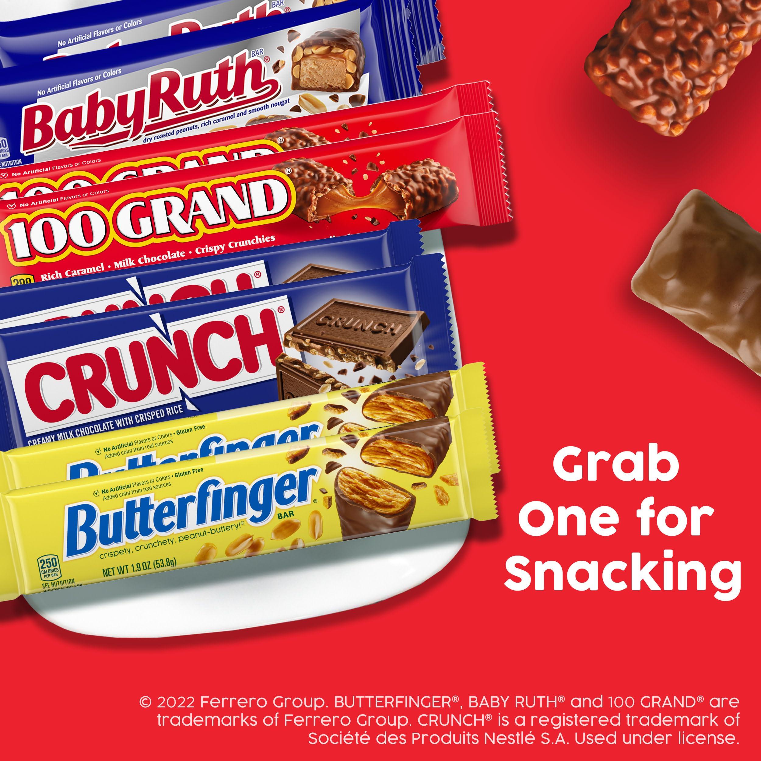 Butterfinger Butterfinger, CRUNCH, Baby Ruth and 100 Grand, Bulk 28 Pack, Assorted Full Size Chocolate Candy Bars, Stocking Stuffers, 48 oz